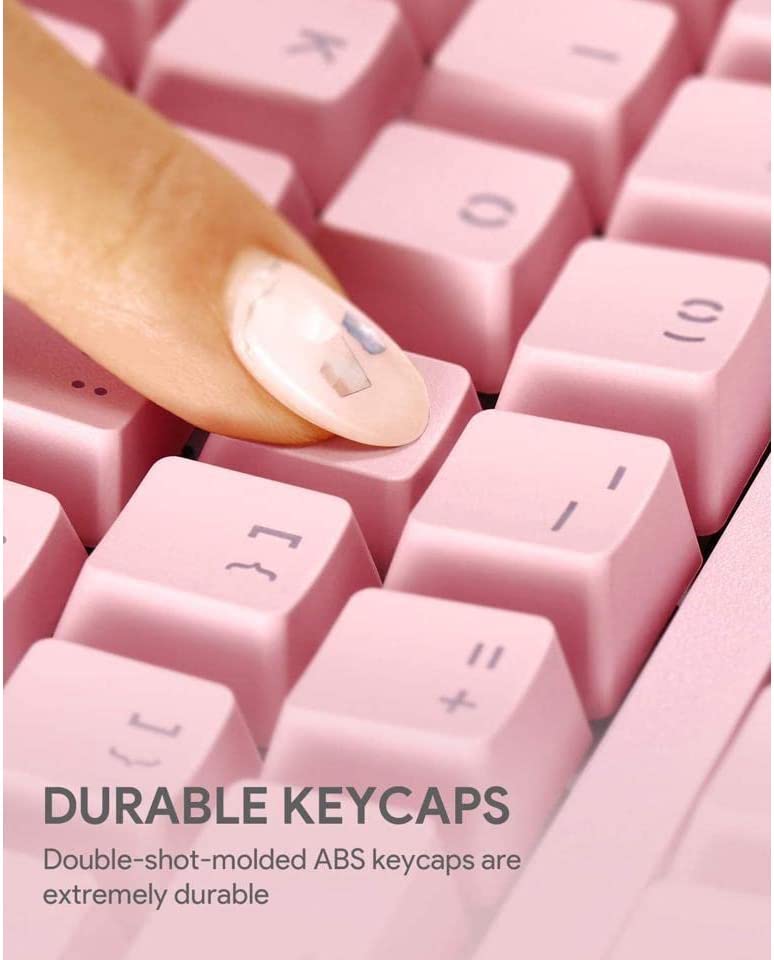 Mechanical Gaming Keyboard with Customizable RGB Backlight & Tactile Blue Switches, 108-Key Anti-Ghosting Wired Keyboard 18 Lighting Effects & 12 Multimedia Keys for PC and Laptop - Pink