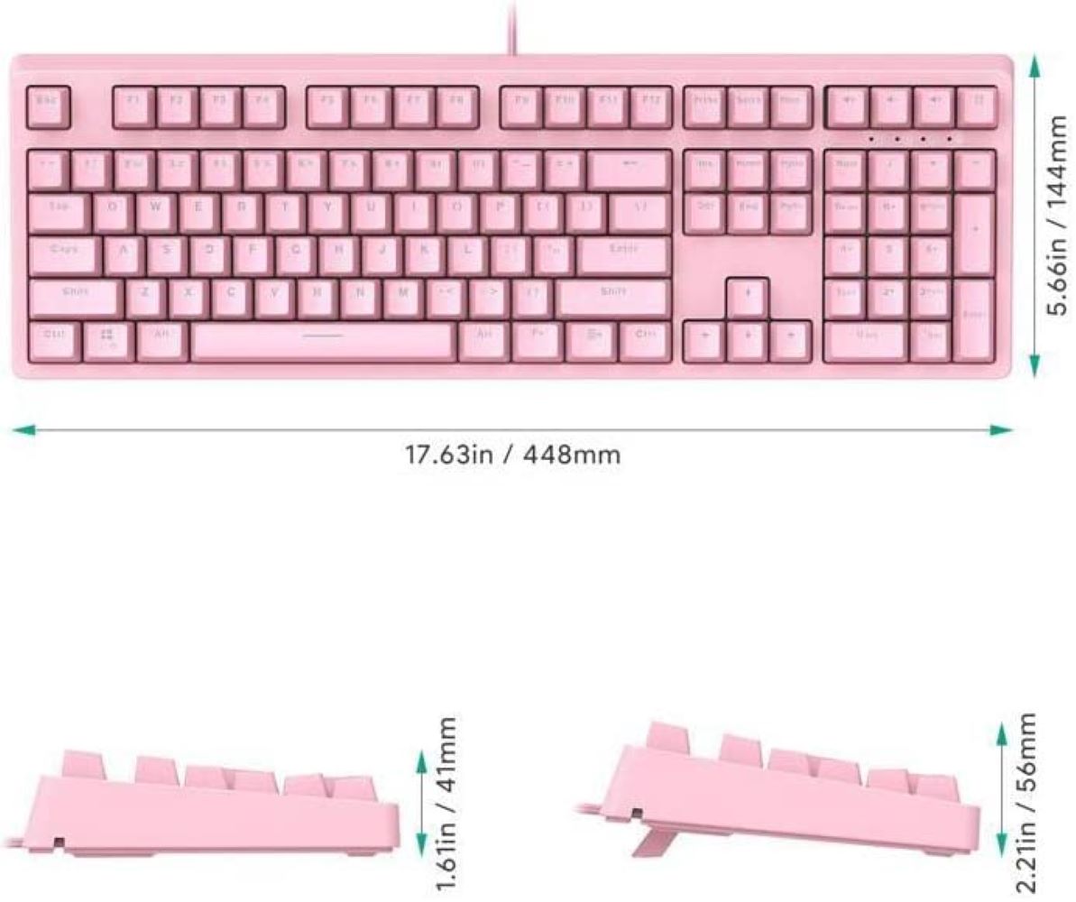 Mechanical Gaming Keyboard with Customizable RGB Backlight & Tactile Blue Switches, 108-Key Anti-Ghosting Wired Keyboard 18 Lighting Effects & 12 Multimedia Keys for PC and Laptop - Pink
