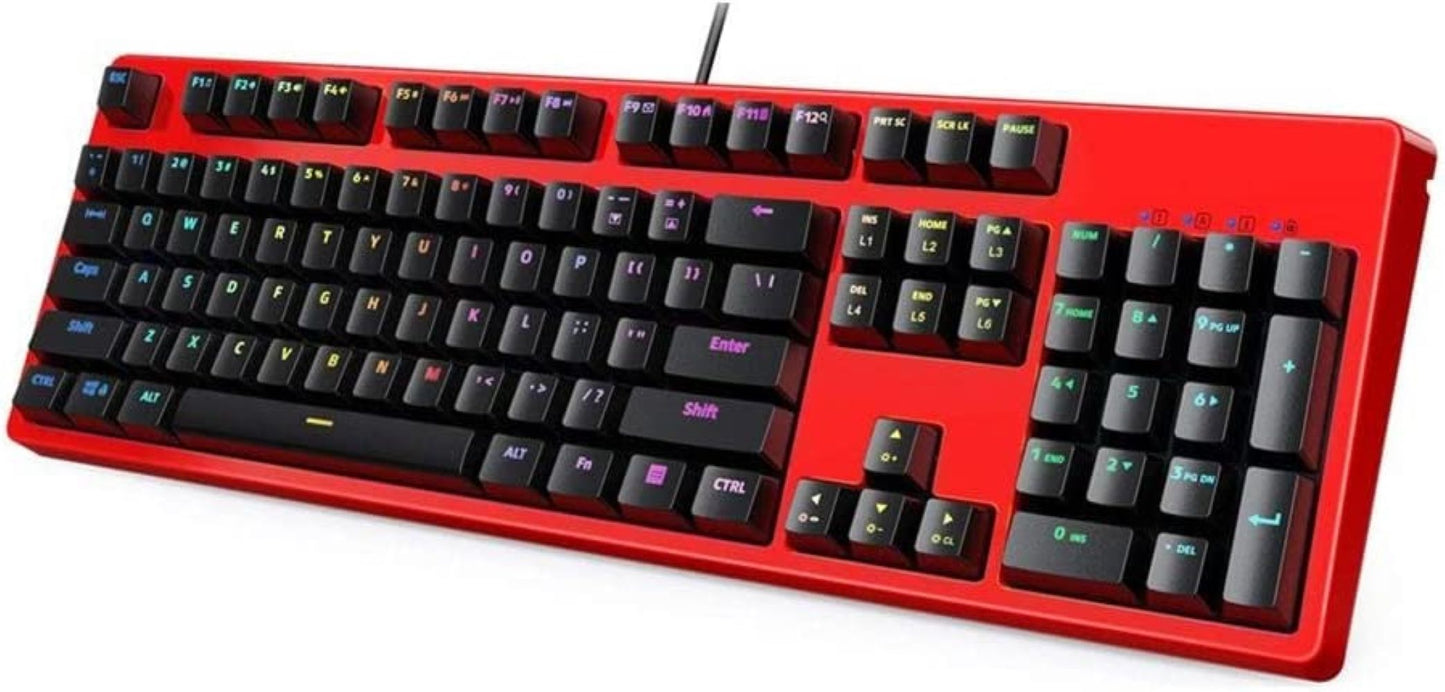 Mechanical Gaming Keyboard RGB Backlight with Linear Red Switches, 104-Key Anti-Ghosting Wired USB Keyboard for PC, Laptop KM-G18