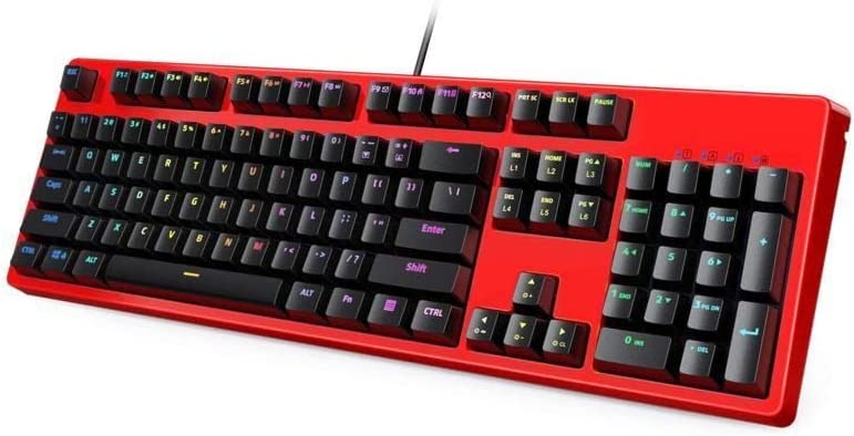 Mechanical Gaming Keyboard RGB Backlight with Linear Red Switches, 104-Key Anti-Ghosting Wired USB Keyboard for PC, Laptop KM-G18