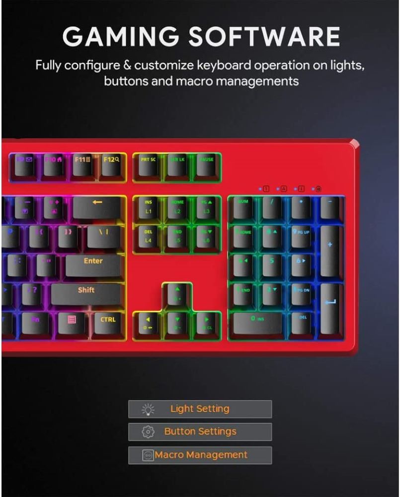 Mechanical Gaming Keyboard RGB Backlight with Linear Red Switches, 104-Key Anti-Ghosting Wired USB Keyboard for PC, Laptop KM-G18