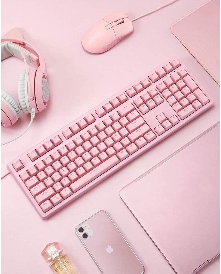 Mechanical Gaming Keyboard with Customizable RGB Backlight & Tactile Blue Switches, 108-Key Anti-Ghosting Wired Keyboard 18 Lighting Effects & 12 Multimedia Keys for PC and Laptop - Pink