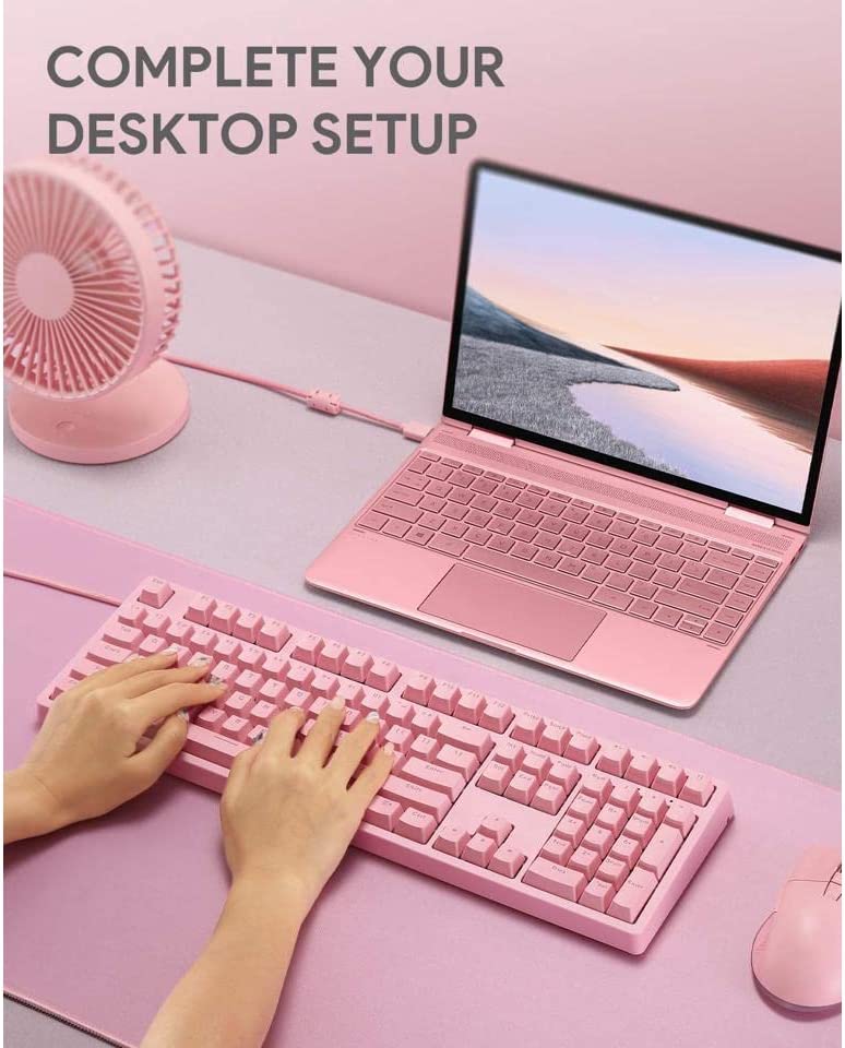 Mechanical Gaming Keyboard with Customizable RGB Backlight & Tactile Blue Switches, 108-Key Anti-Ghosting Wired Keyboard 18 Lighting Effects & 12 Multimedia Keys for PC and Laptop - Pink