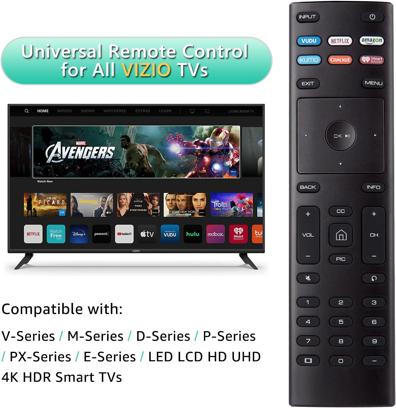 Besia Universal Remote Control, XRT136 for VIZIO All LED LCD HD 4K UHD HDR Smart TVs