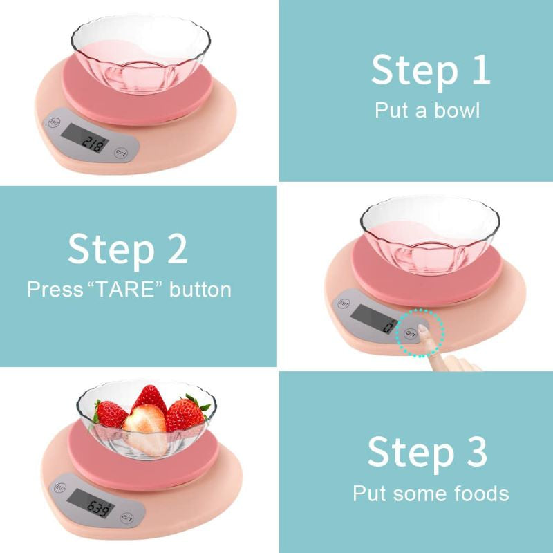 Food Kitchen Scale, Pink Food Scale Measures in Grams & Ounces & Pounds, Kitchen Scale for Baking, Cooking, 0.01oz/1g, 11 lb/5 kg Precise Kawaii Food Scale, 7.3*6.6*1.4inch