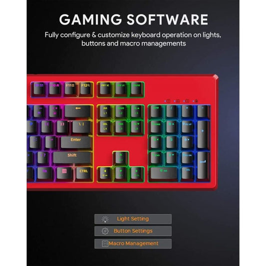 Mechanical Gaming Keyboard RGB Backlight with Linear Red Switches, 104-Key Anti-Ghosting Wired USB Keyboard for PC, Laptop KM-G18