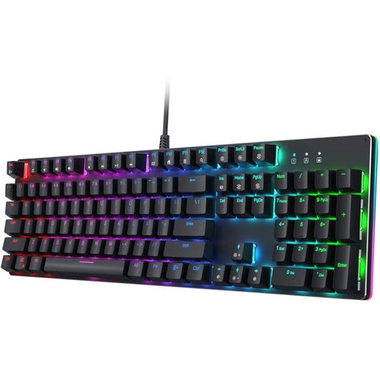 KM-G12 Mechanical Gaming Keyboard with Customizable RGB Backlight, Tactile & Clicky Red Switches, 104-Key Anti-Ghosting Wired Keyboard with Surround Lighting, Steel Body for PC and Laptop