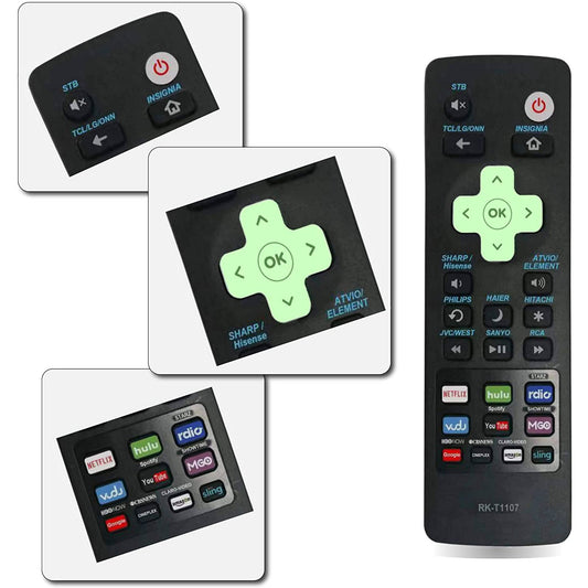 Universal Roku Remote with Fluorescent Light fit for All Roku TV Brands [Hisense/TCL/Sharp/Insignia/ONN/Sanyo/LG/Hitachi/Element] w/ 10 Shortcut Keys [NOT for Roku Stick]