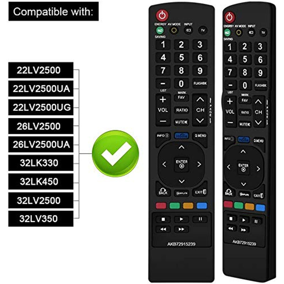 Young AKB72915239 Remote Control Compatible Replacement for LG LED LCD Plasma TV, Applicable 22LV2500 22LV2500 26LV2500 32LK330 32LK450 32LV2500 32LV350