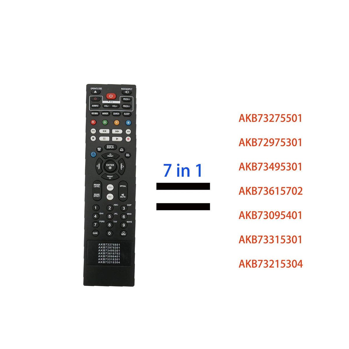 7IN1 Remote AKB73275501 AKB72975301 AKB73495301 AKB73615702 AKB73095401 AKB73315301 AKB73215304 Replace for LG Blu-ray Disc DVD Player BD650 BD600 BD610 255LG BD620