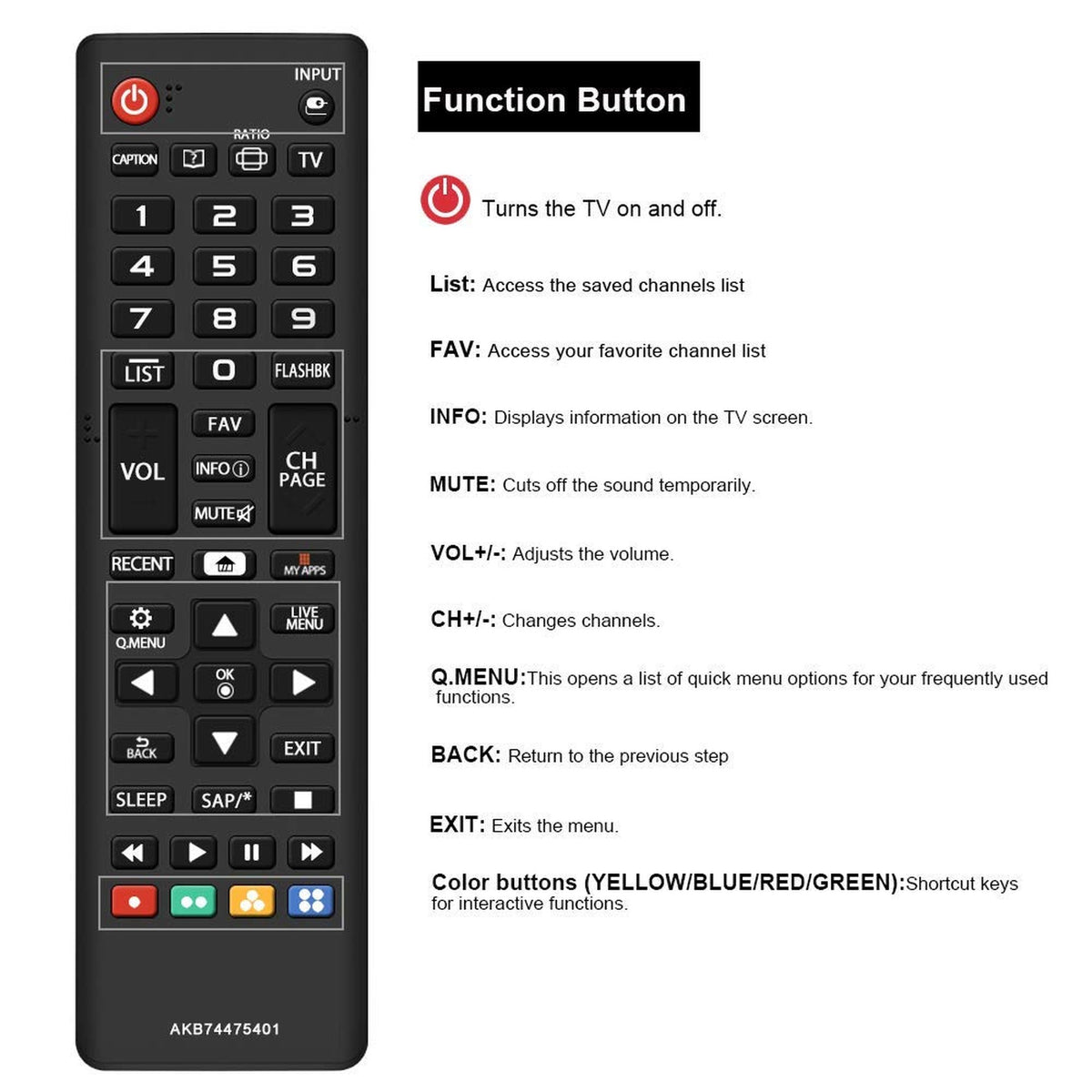 Young AKB74475401 Replaced Remote fit for LG Smart TV 24LF4820 32LF595B 43LF5900 43UF6400 43UF6430 43UF6800 43UF6900 43UF7590 43UF7600 49LF5900 49UF6400 49UF6430 49UF6490 49UF6800 49UF6900 49UF7590
