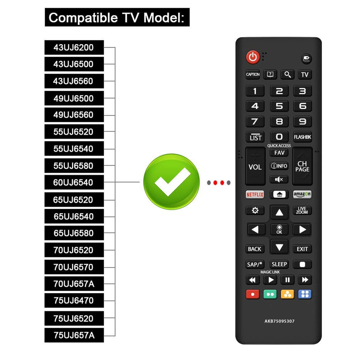 Young AKB75095307 Remote Control Compatible Replacement for LG TV 32LJ550B 55LJ5500 55UJ6050 43UJ6200 43UJ6500 43UJ6560 49UJ6500 49UJ6560 55UJ6520 55UJ6540 55UJ6580 60UJ6540