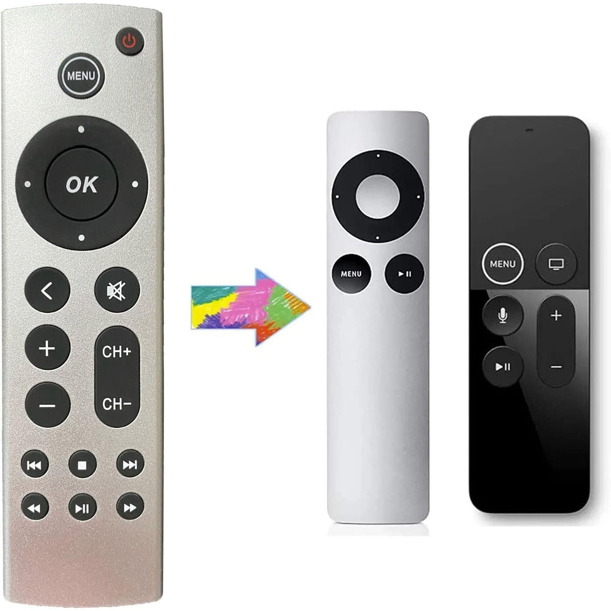 Universal Replacement Remote for Apple TV 4K/ HD, A2843 A2737 A2169 A1842 A1625 A1427 A1469 A1378 (No Voice), Compatible with Samsung, LG, Sony, Westinghouse, Insignia, Vizio, Toshiba TVs
