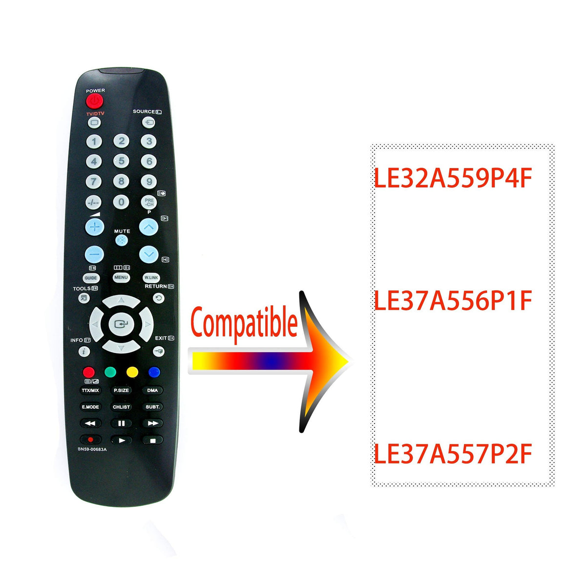 New BN59-00683A Replacement Remote Control fit for Samsung LED TV LE32A559P4F LE37A556P1F LE37A557P2F LE32A558P3F LE37A558P3F LE37A559P4F LE40A556P1F LE40A557P2F