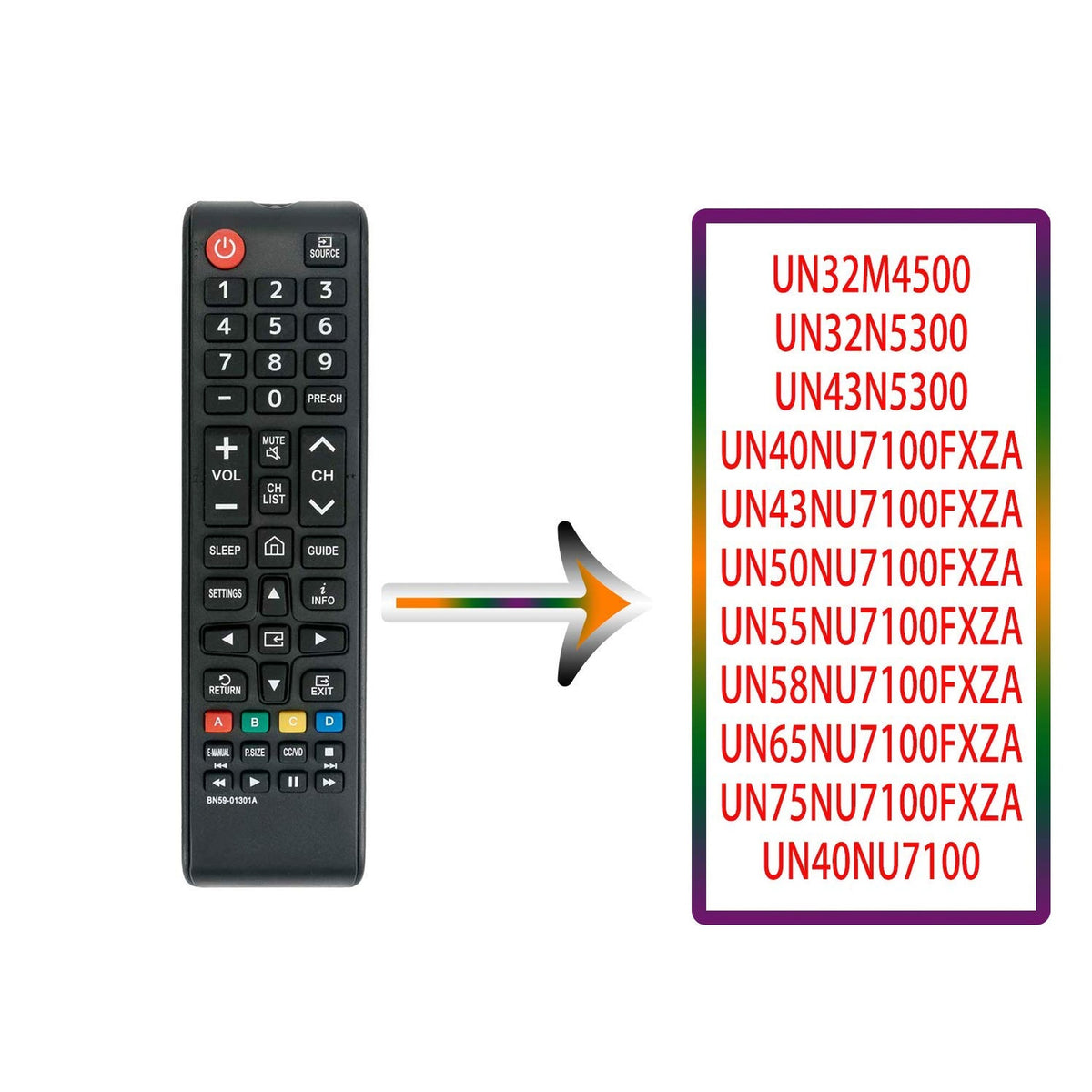 Young BN59-01301A Replacement LED TV Remote Control for Samsung N5300, NU6900, NU7100, NU7300