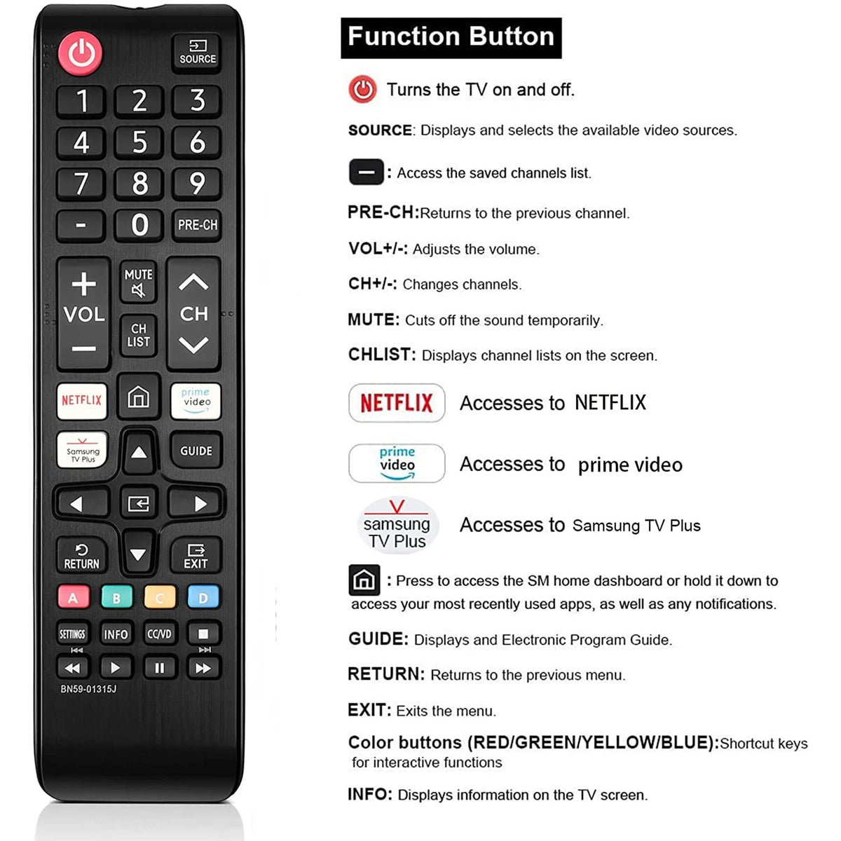 Replacement Remote BN59-01315J for Samsung Smart TV UN43TU7000F UN50TU7000F UN55TU7000F UN58TU7000F UN58TU700DF UN65TU7000F UN70TU7000F UN75TU7000F UN70TU700DF UN65TU700DF
