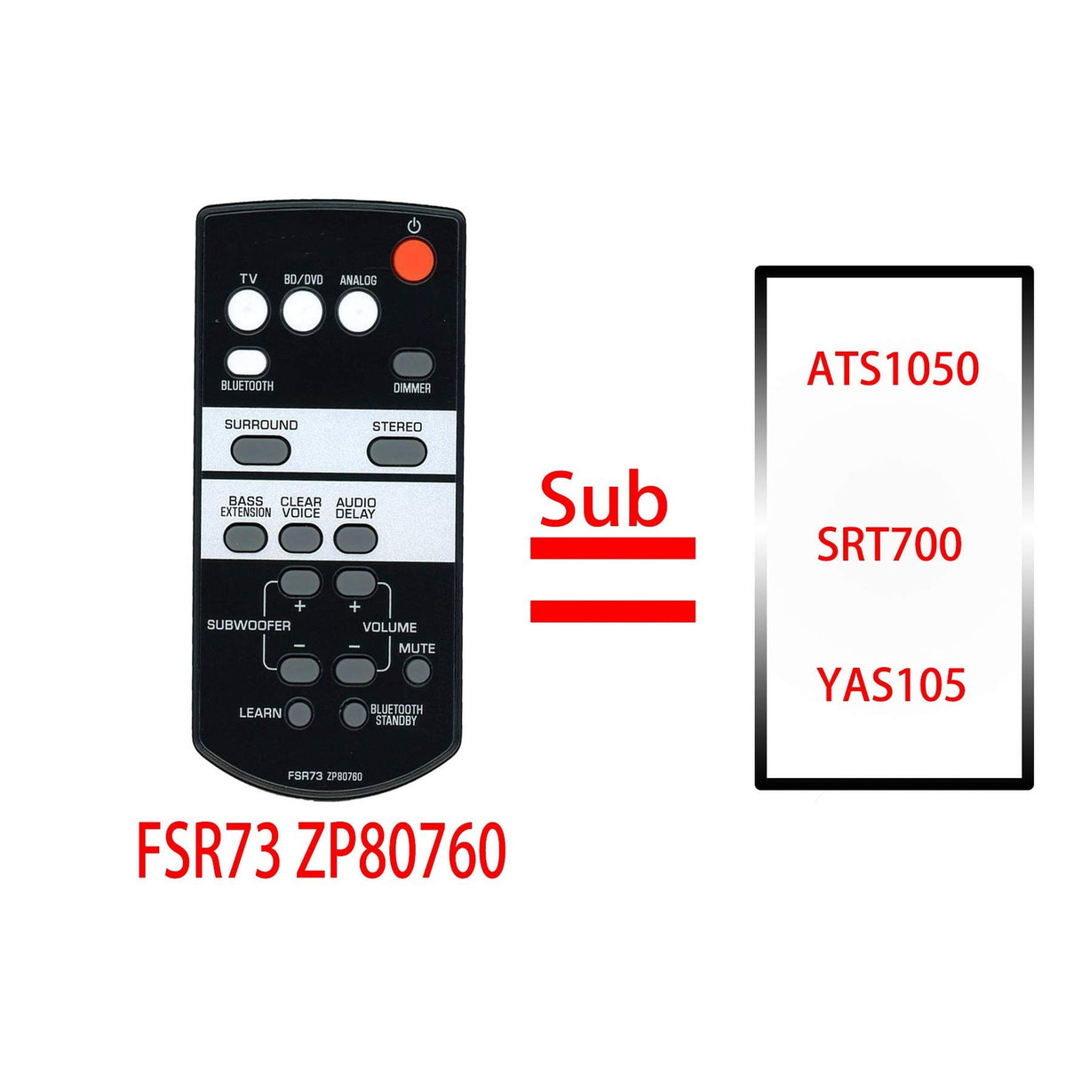 New FSR73 (ZP80760) Replacement Remote Control fit for Yamaha Bluetooth Sound Bar/Home Theater Speaker System ATS1050 SRT700 YAS105 ATS-1050 SRT-700 YAS-105