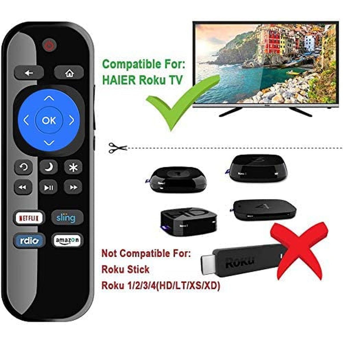 New HTR-R01 Replacement Remote Control Compatible for Haier Roku TV 32E4000R 43E4500R 49E4500R 55E4500R 55E4500RB 32E4000RA 43E4500RA 49E4500RA 43E4500RB 49E4500RB 55E4500RA