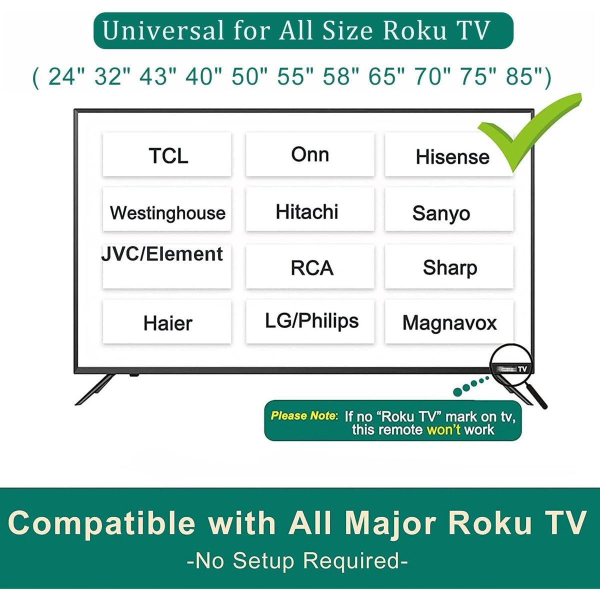 New Replaced Remote for All Hisense ROKU Smart TVs with DISY Netflix Hulu Roku App Keys fit for 40H4E 43H4D 43H4E 43R7E 50H4D 50H4 55H4 48H4 40H4 R6070 50R7E 32H4C 32H4D 32H4E 32H4F 40H4C 40H4D