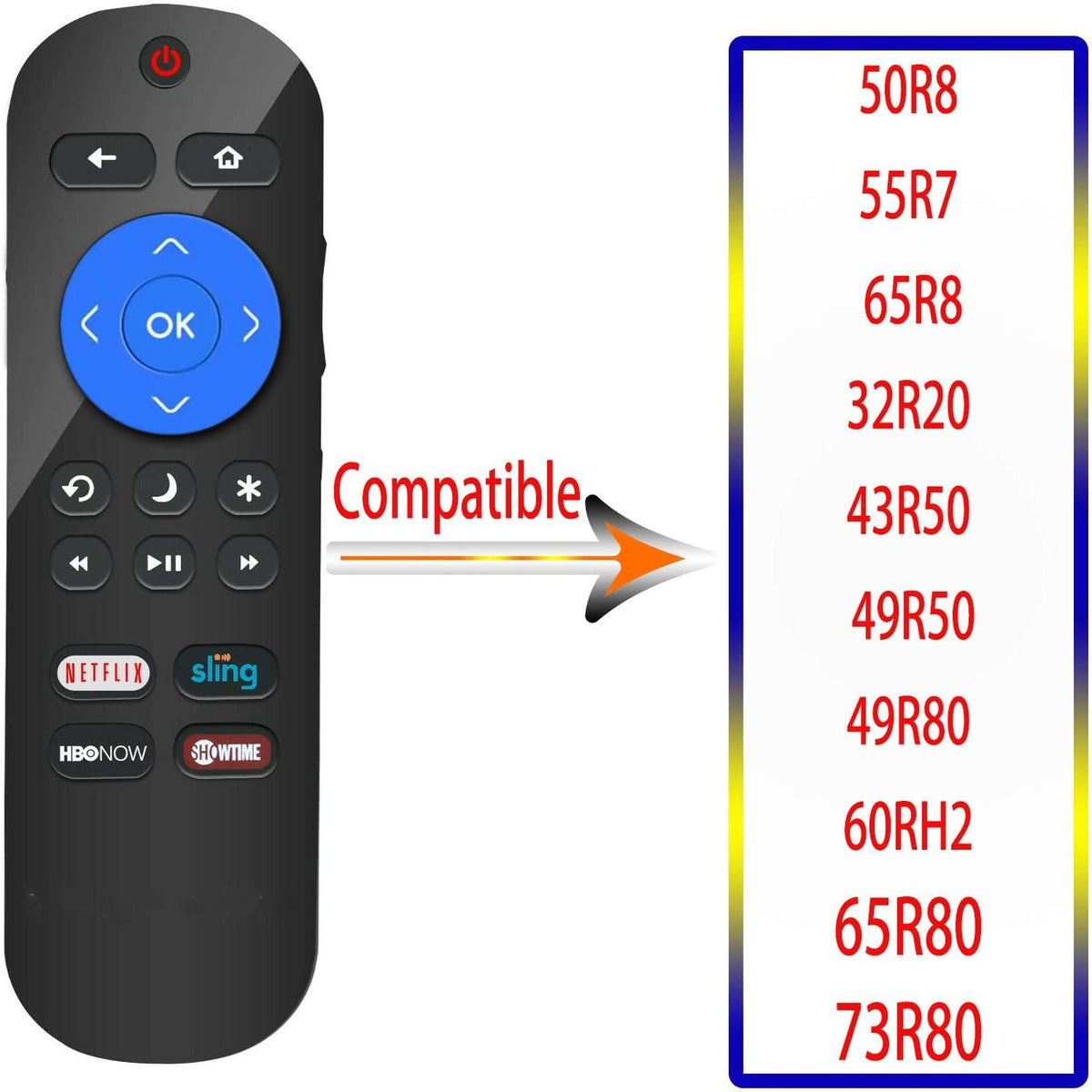 New Remote Compatible with Hitachi Roku TV Remote w/Volume Control & TV Power Button for All Hitachi Roku TV (Roku Built-in TV, NOT Roku Player Connect w/TV)
