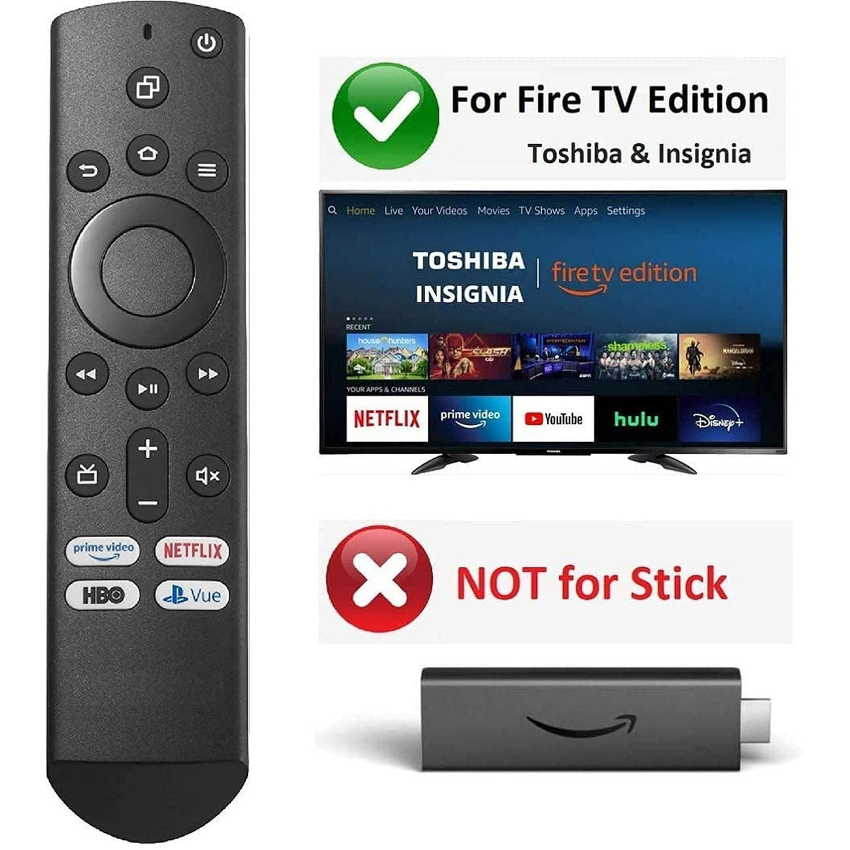 Replace Remote for Toshiba and Insignia Fire/Smart TV Edition NS-55DF710NA21 NS24DF310NA21 NS39DF310NA21 NS50DF710NA21 NS55DF710NA21 NS-24DF310NA21NS-50DF710NA21[NO Voice Function][NOT for Fire Stick]