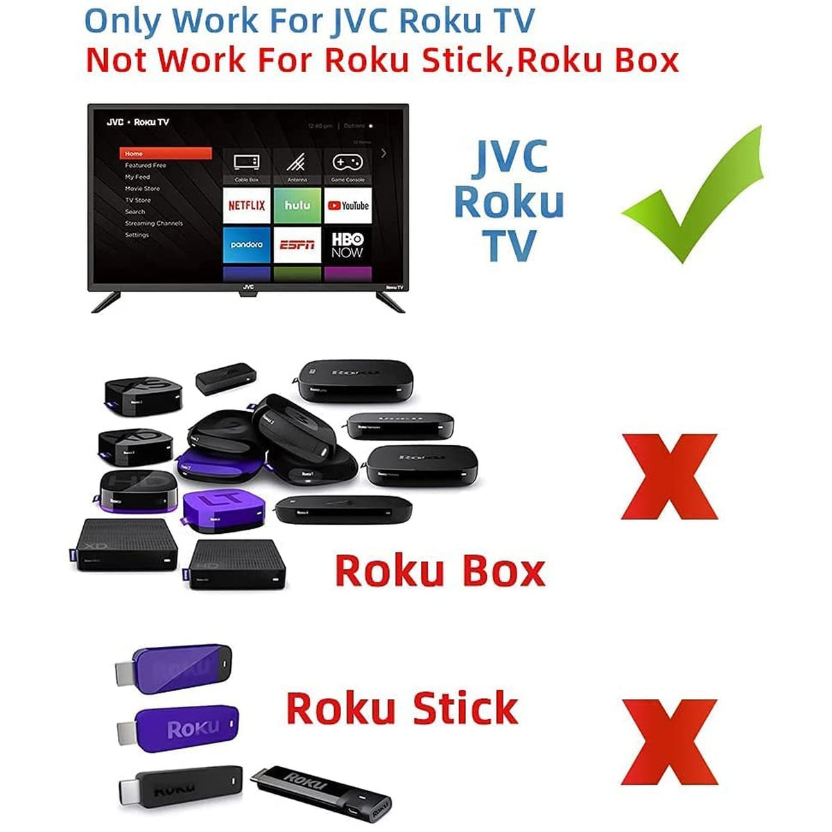 Replacement Remote 101018E0067 Fit for JVC 4K Roku Smart LED TV with Netflix, ESPN, HULU, ROKU Channel Buttons