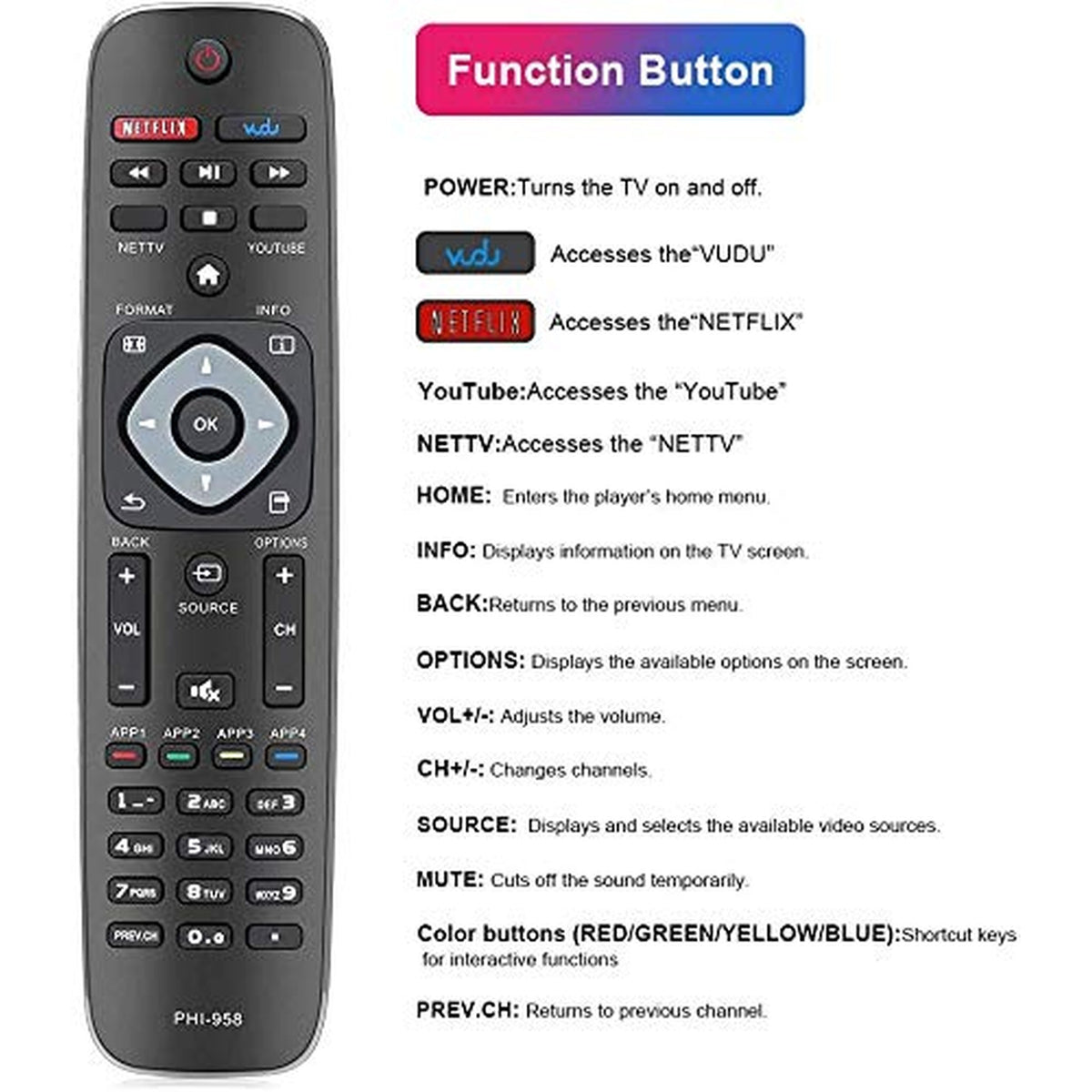 Young Universal NH500UP/PHI-958 Replacement Remote fit for Philips LED LCD TV Smart Ultra HDTV 50PFL5601/F7 65PFL5602/F7 55PFL5602/F7 50PFL5602/F7 43PFL5602/F7