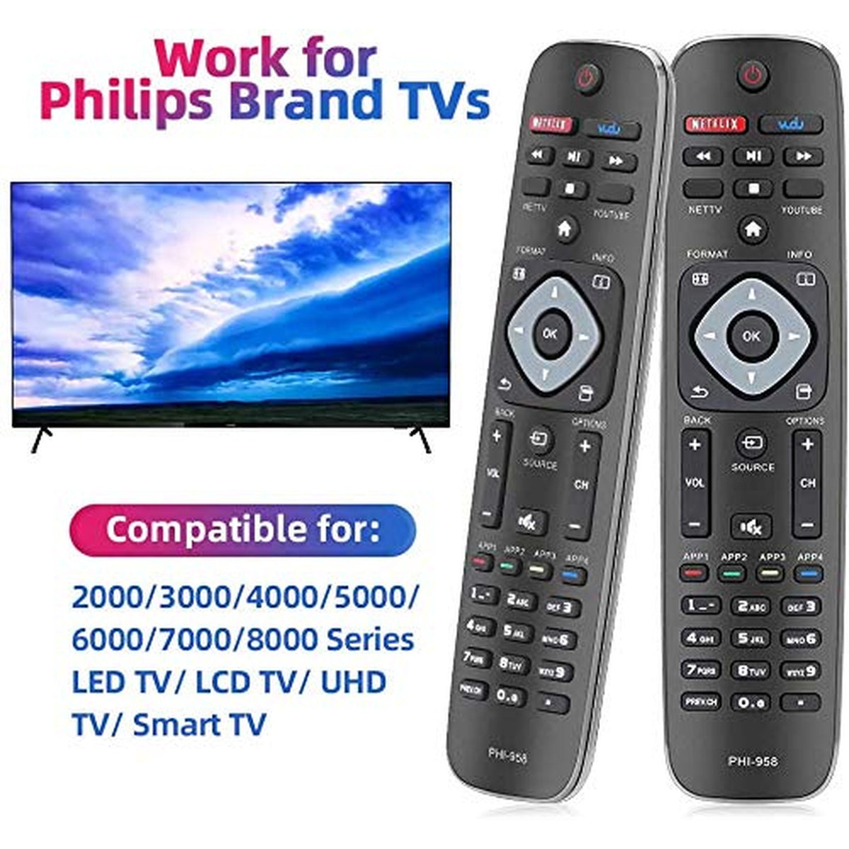 Young Universal NH500UP/PHI-958 Replacement Remote fit for Philips LED LCD TV Smart Ultra HDTV 50PFL5601/F7 65PFL5602/F7 55PFL5602/F7 50PFL5602/F7 43PFL5602/F7
