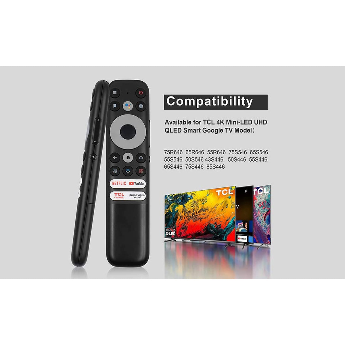 RC902N-FMR1 Voice Replaced Remote fit for All TCL Android TV and TCL Google TV, S546 R646 Mini-LED QLED 4K UHD Smart TV 75R646 55S546 50S546 65R646 55R646 75S546 65S546