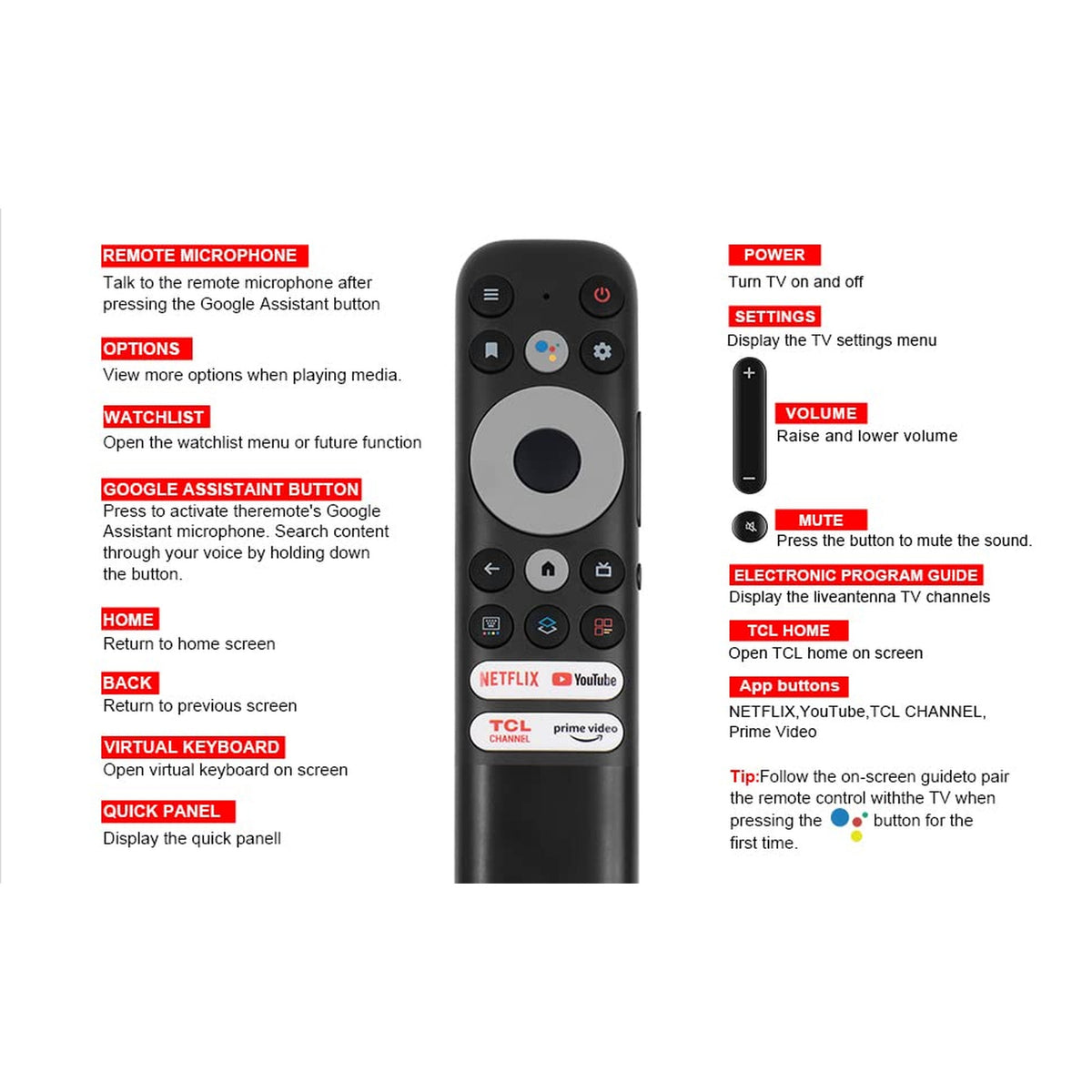 RC902N-FMR1 Voice Replaced Remote fit for All TCL Android TV and TCL Google TV, S546 R646 Mini-LED QLED 4K UHD Smart TV 75R646 55S546 50S546 65R646 55R646 75S546 65S546