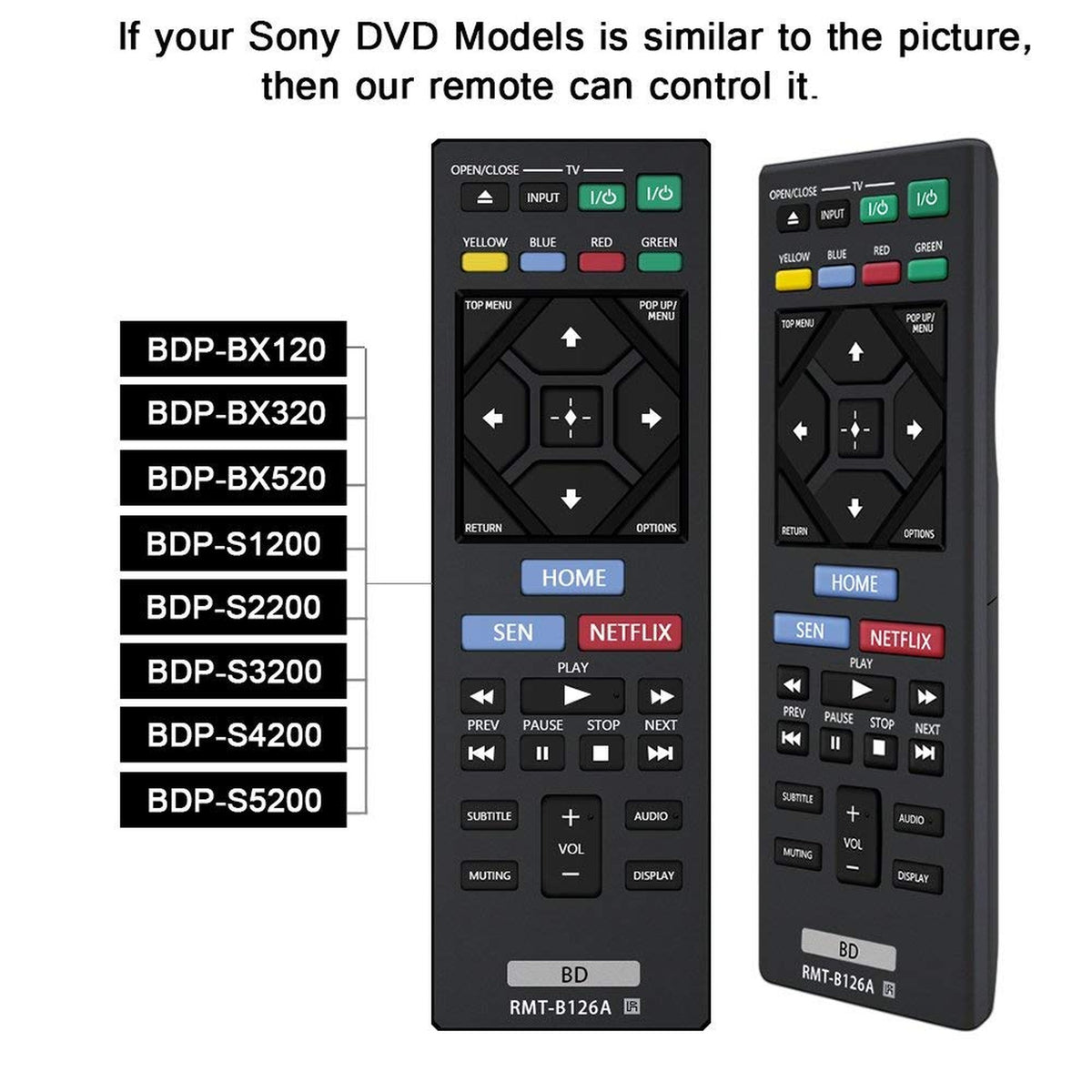 New RMT-B126A Remote Control Replacement for Sony Blu-Ray Disc DVD Player BDPBX120 BDPBX320 BDPBX520 BDPBX620 BDPS1200 BDPS2100 BDPS2200 BDPS3200 BDPS5200D BDPS6200