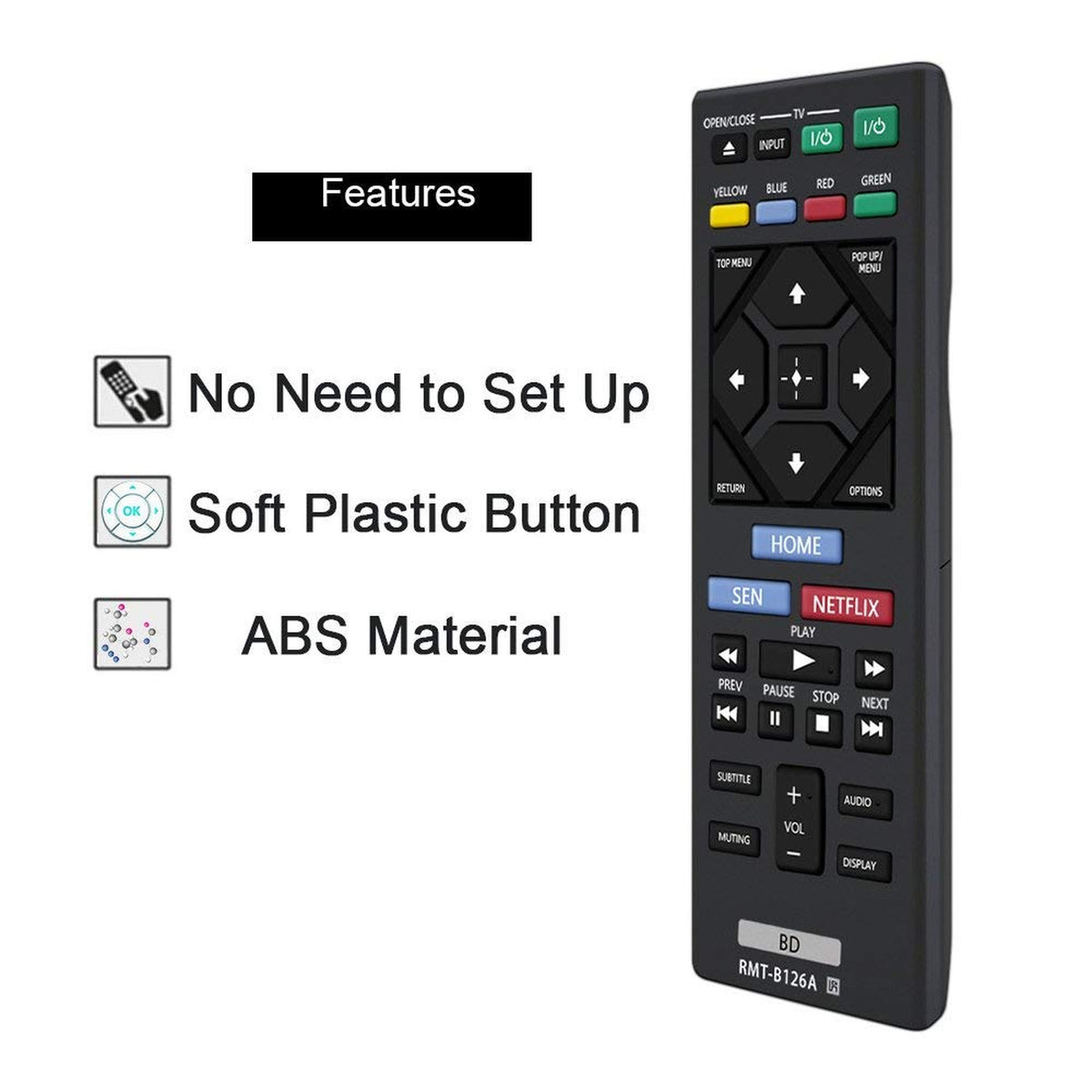New RMT-B126A Remote Control Replacement for Sony Blu-Ray Disc DVD Player BDPBX120 BDPBX320 BDPBX520 BDPBX620 BDPS1200 BDPS2100 BDPS2200 BDPS3200 BDPS5200D BDPS6200