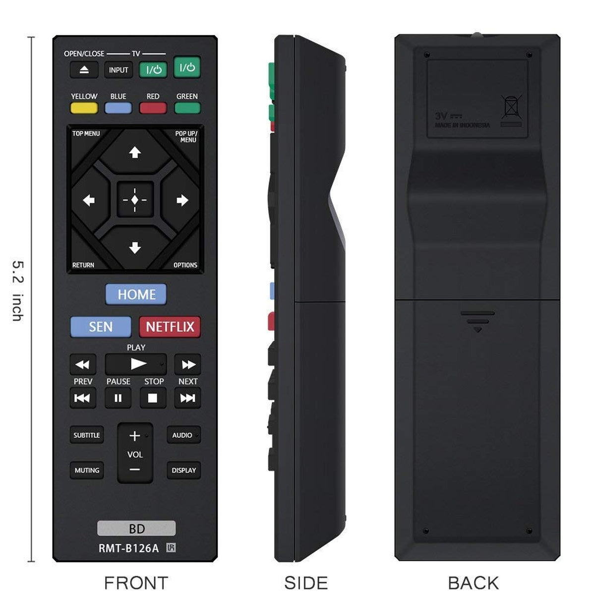 New RMT-B126A Remote Control Replacement for Sony Blu-Ray Disc DVD Player BDPBX120 BDPBX320 BDPBX520 BDPBX620 BDPS1200 BDPS2100 BDPS2200 BDPS3200 BDPS5200D BDPS6200