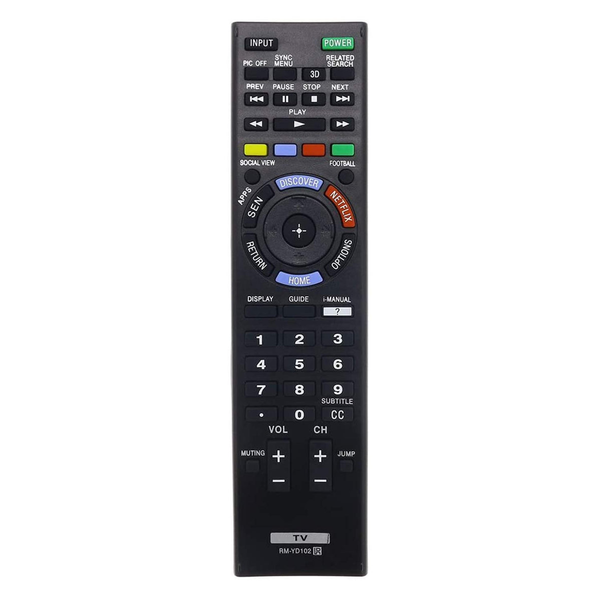 New RM-YD102 Replacement TV Remote Control for Sony Smart LED HDTV Television with 3D Button, Discover & Netflix Buttons