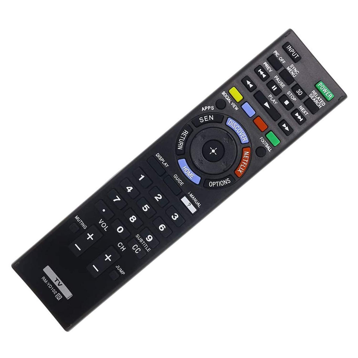 New RM-YD102 Replacement TV Remote Control for Sony Smart LED HDTV Television with 3D Button, Discover & Netflix Buttons
