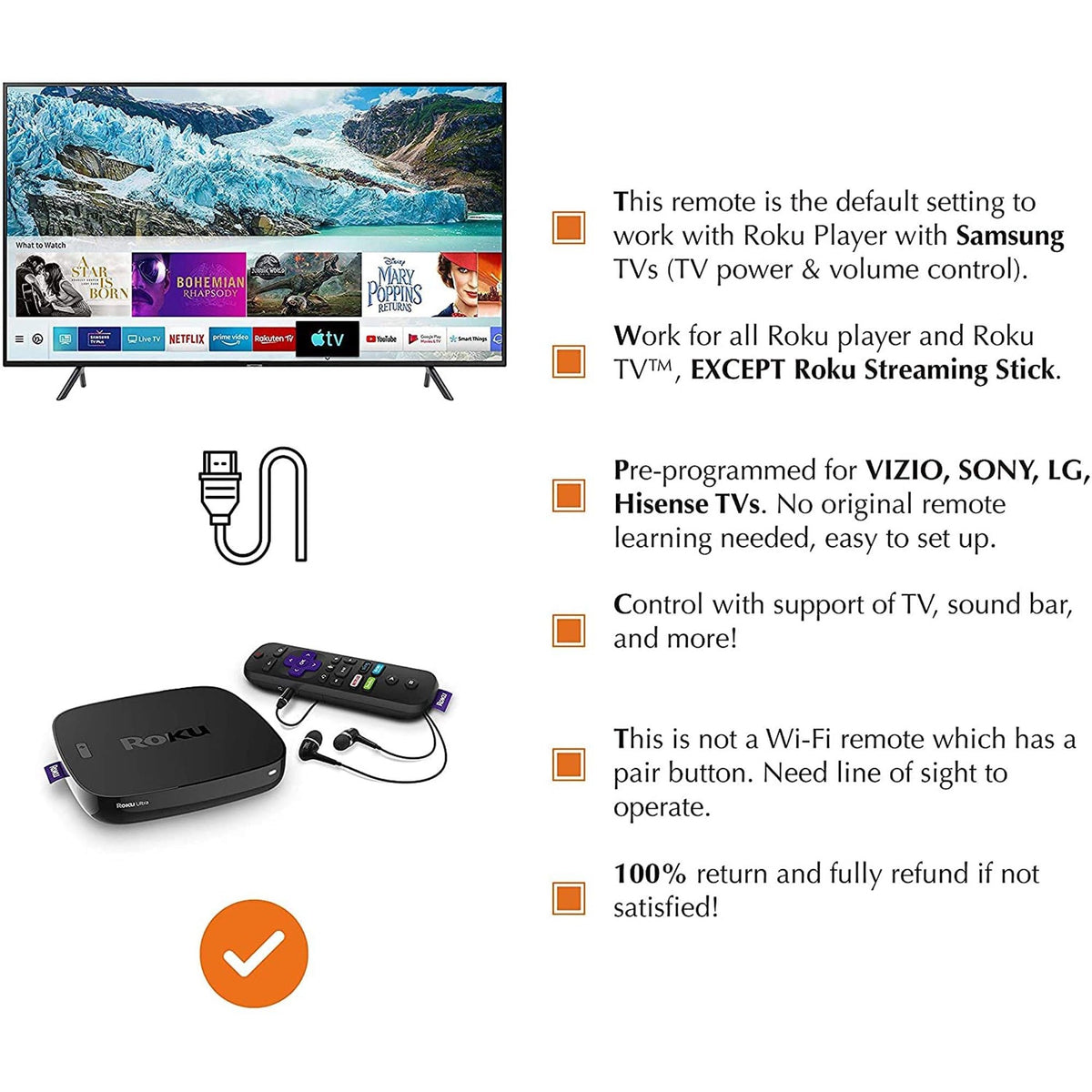 Universal Replace Remote Control Compatible with TCL, Insignia, Onn, Sharp, Element, Westinghouse, Philips, JVC, RCA, Hitachi, Sanyo Roku TV Series