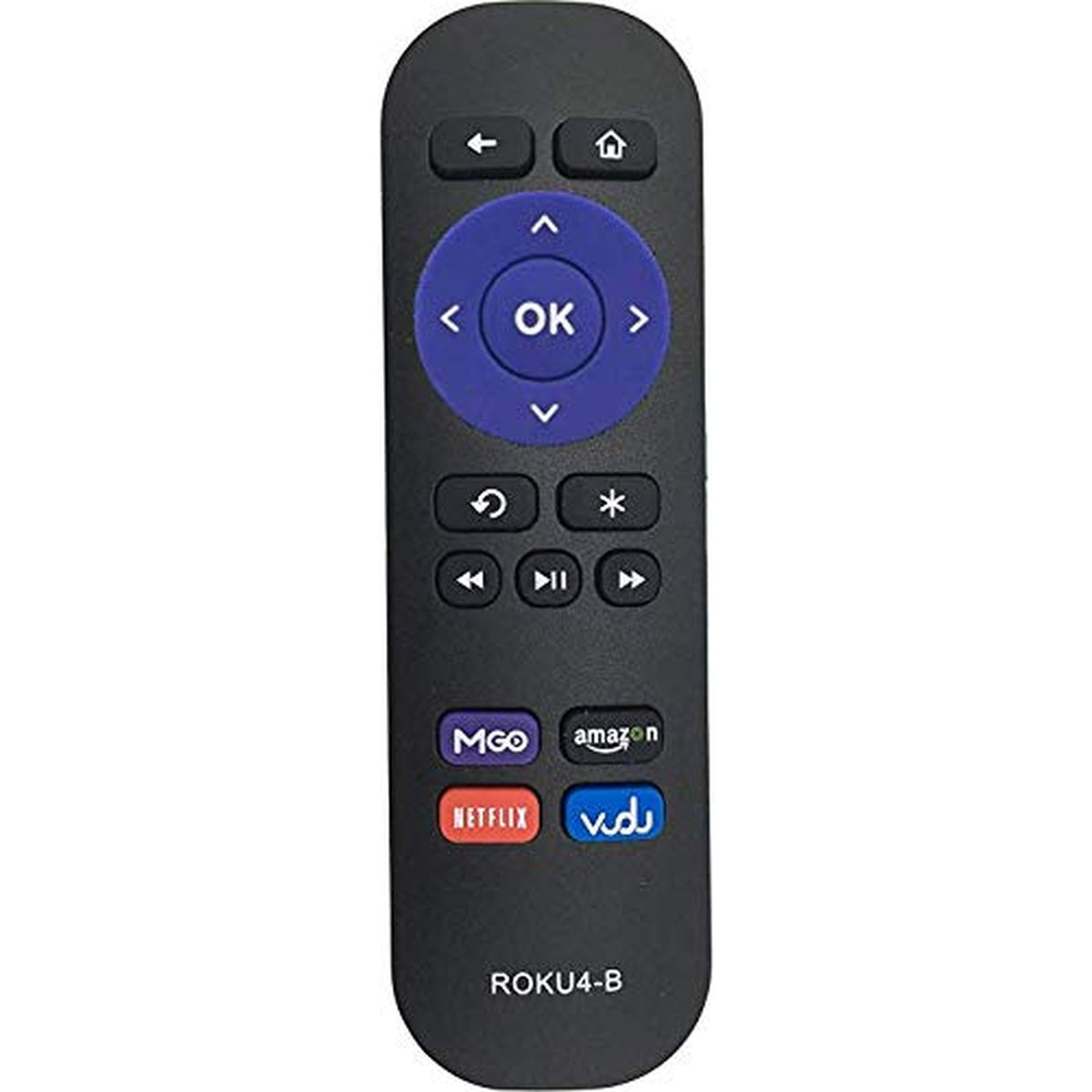 Youn New Replaced Remote Roku 4-B for Roku Streaming Player 1/2/ 3/4 (HD, LT, XS, XD, XDS) with M-GO/Amazon/Netflix/Vudu app Keys. Not Work with Roku Stick/TV!