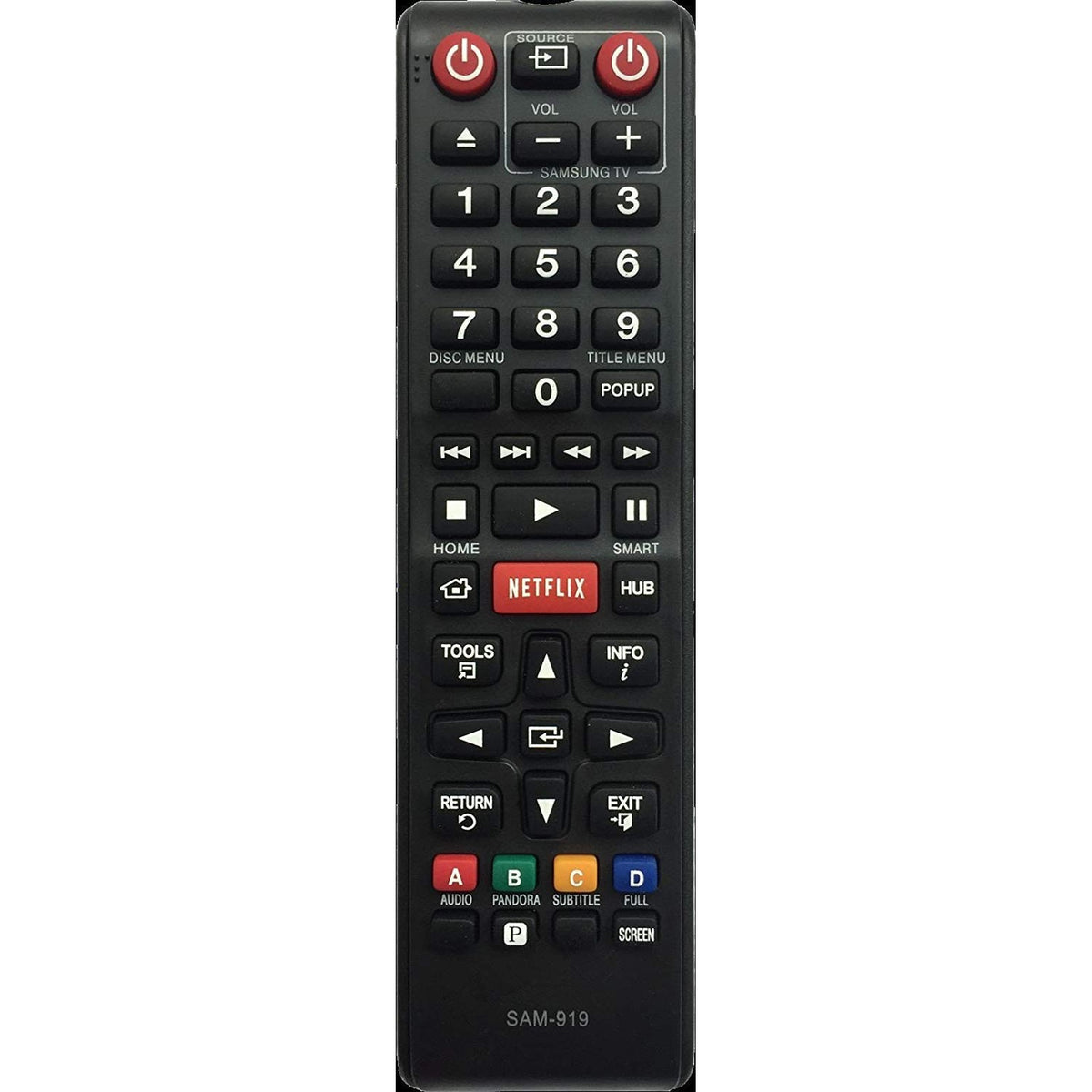 Universal Replacement Remote Control SAM-919 Fit for Samsung TV 99% Models with Netflix sub AH59-00055D AH59-00012H AK59-00125A AH59-02131F AK59-00145A AK59-00146A for BD-C5500 BD-P1600 BD-D5250C