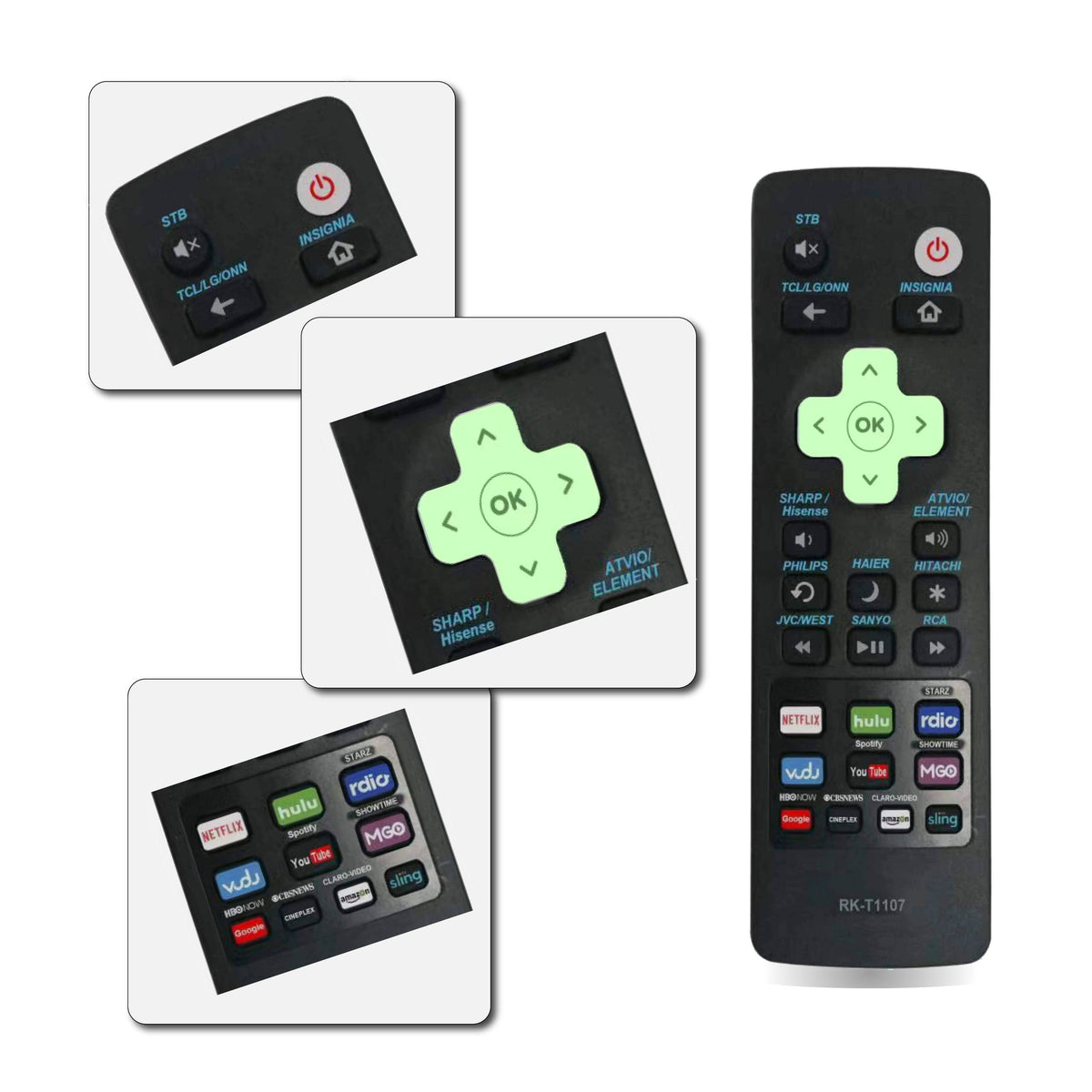 Universal Roku Remote with Fluorescent Light fit for All Roku TV Brands [Hisense/TCL/Sharp/Insignia/ONN/Sanyo/LG/Hitachi/Element] w/ 10 Shortcut Keys [NOT for Roku Stick]