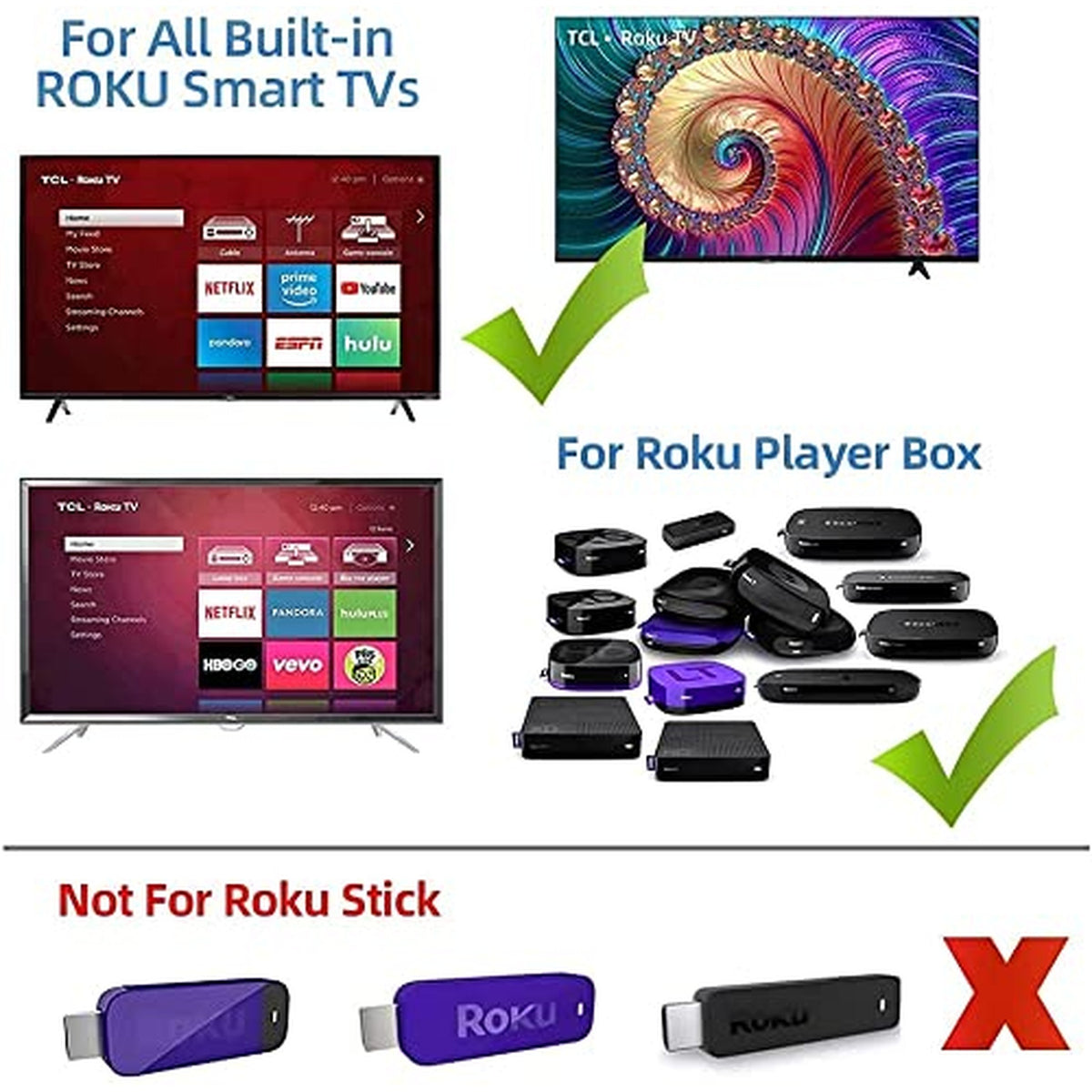New Universal Remote for Roku TV (JVC/RCA/Philips/Element/LG/TCL and More), Box/Player/Express, Bose Wave I/II/III/IV and Apple 1/2/3 Generations [NOT for Roku Stick]