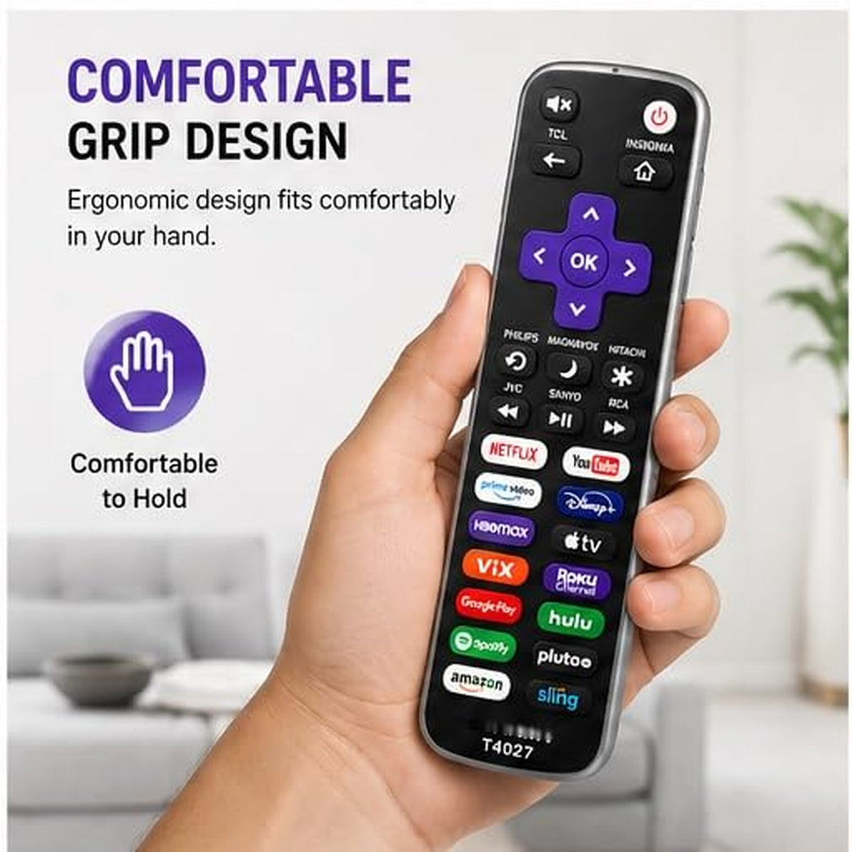 Universal Remote Control T4027 fit for All Roku TV and Roku Box （Not for Roku Stick）