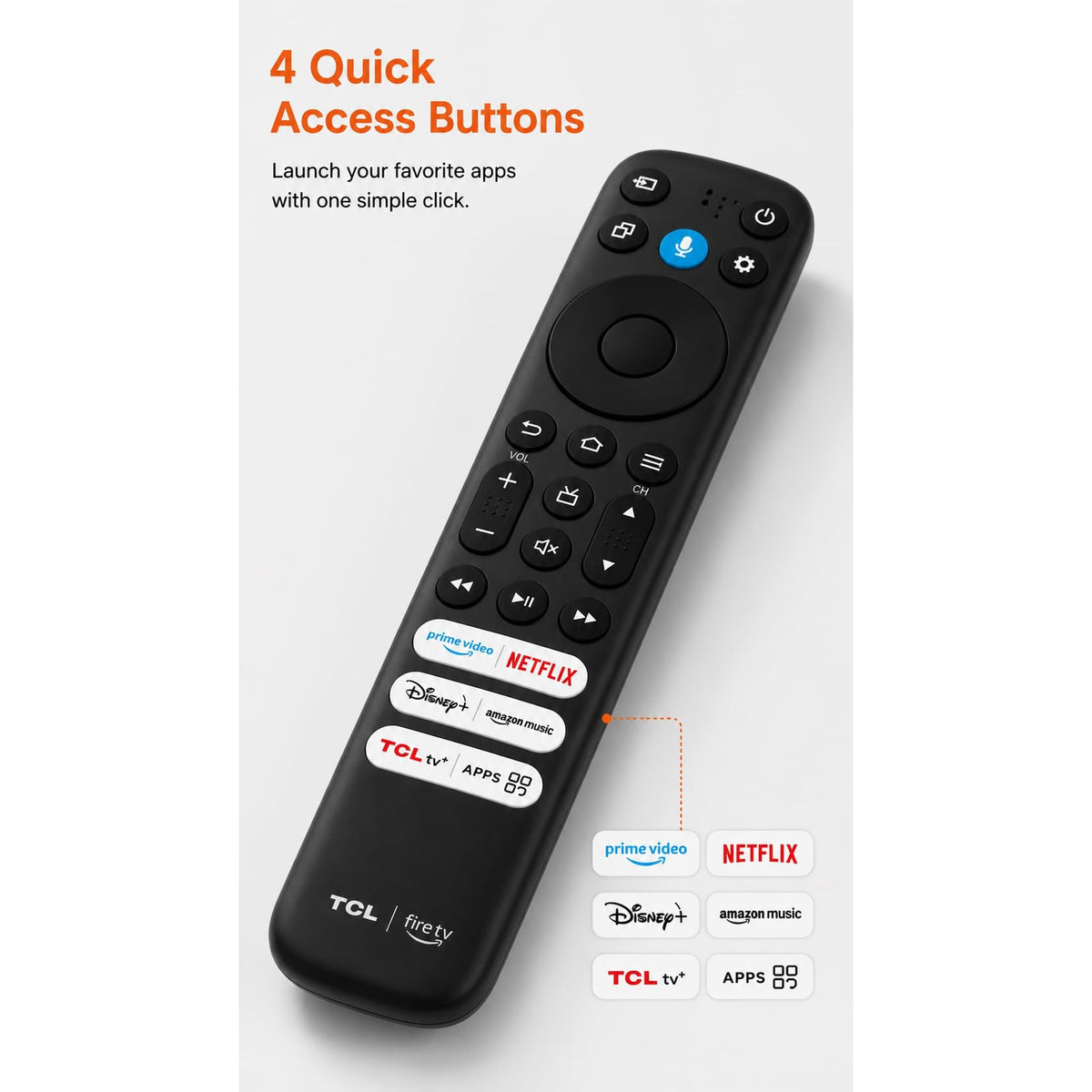 OEM RC813 / CMB1 Voice Remote for TCL Amazon Tv, Compatible with TCL Q550F | Voice | Netflix | Prime Video | TCLtv+ | Disney+ | Amazon Music | Apps- G0401-000249
