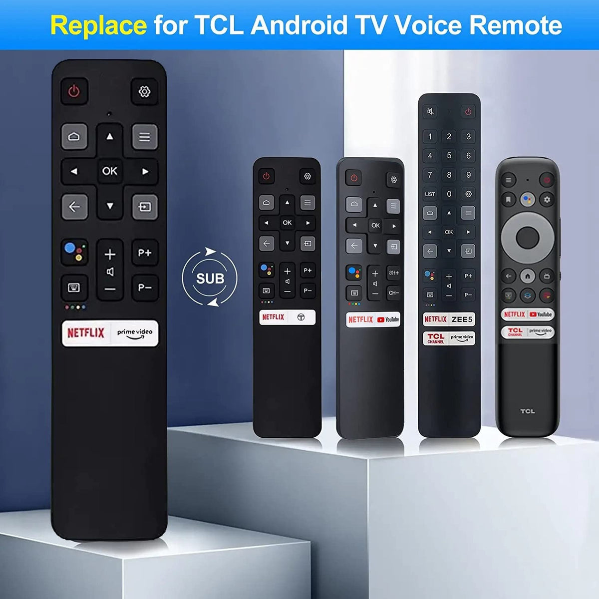 New RC802V Replacement Remote Compatible with TCL Android TV with Prime Video, Netflix Hotkeys Without Voice Function