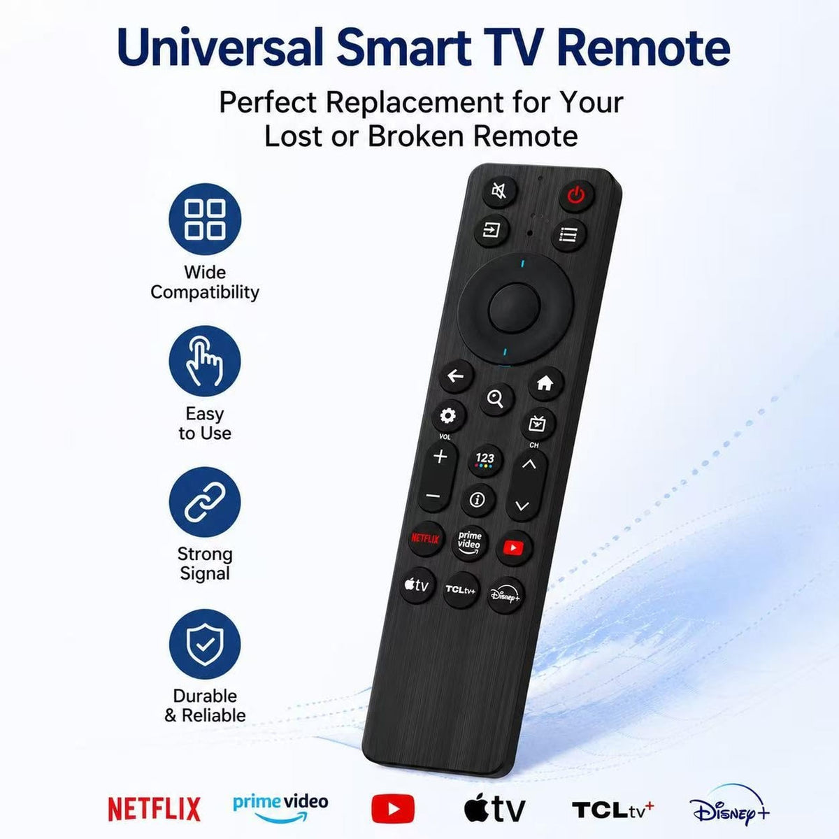 RC923V Replacement Remote Control for TCL QLED + QLED Mini Google TV's, Series QM5K, QM6K, QM7K, Q77K - PN: G0401-000267 (NO Voice Function)