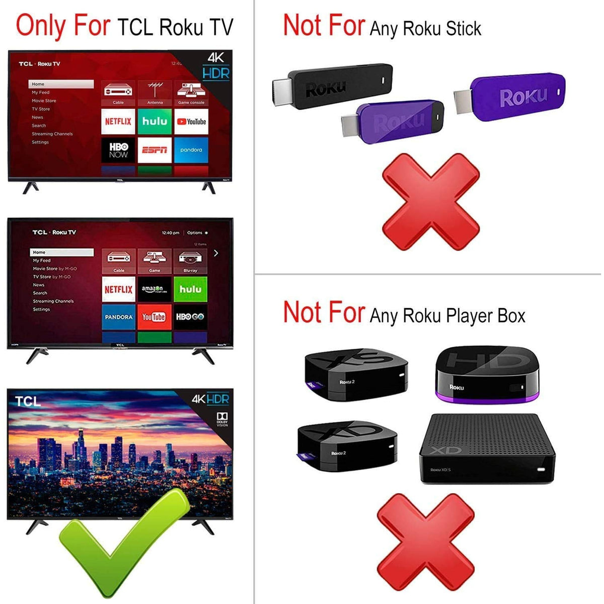 Young RC280 Replacement Remote Control for ROKU TCL Smart Televisions with Netflix, CBS, Tunein, Deezer Shortkeys