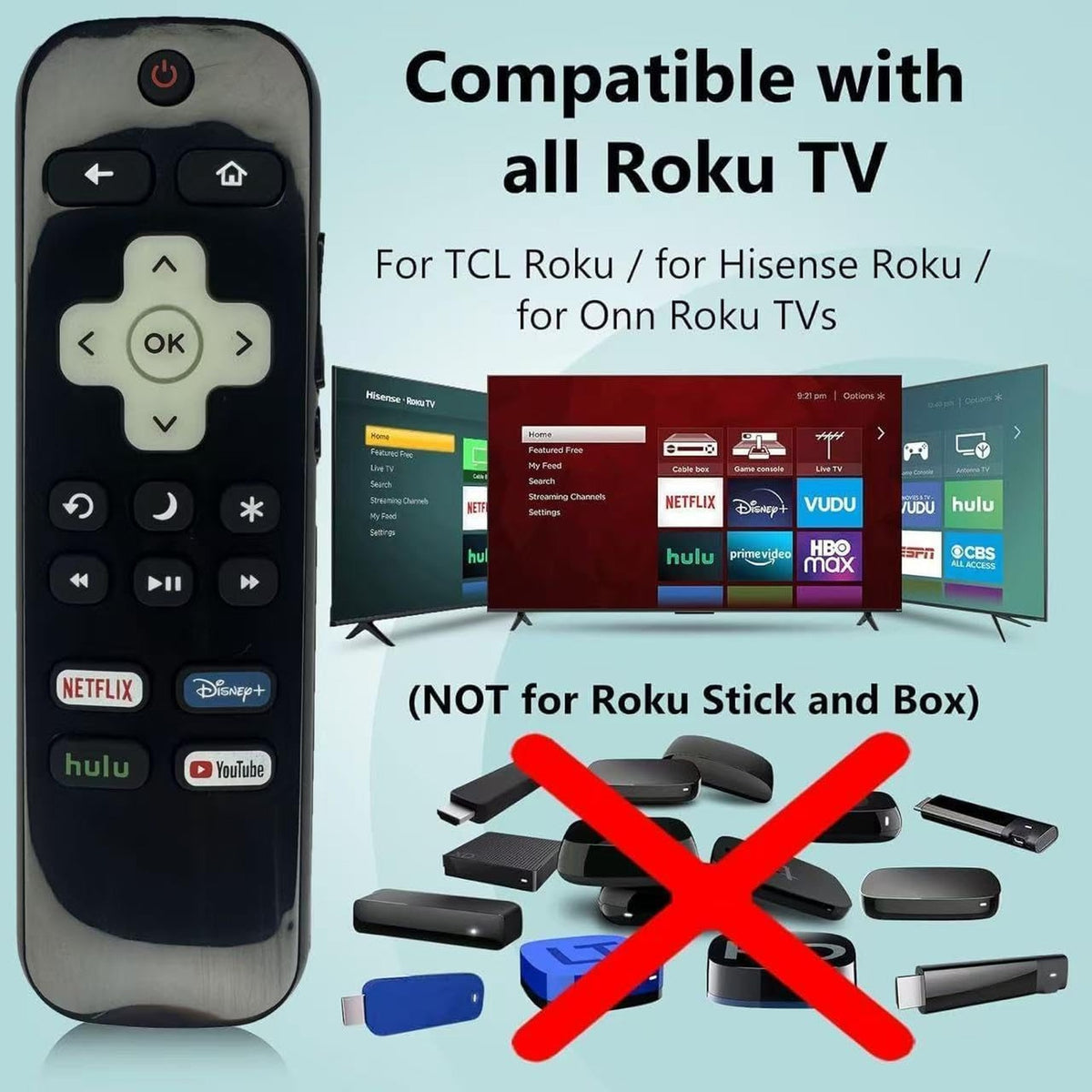 BESIA New Upgrade [Glow in The Dark] Replacement-Remote-Control for Roku-TV,Compatible for TCL Roku/Hisense Roku/Onn Roku/Philips Roku Smart TVs(Not for Stick and Box)