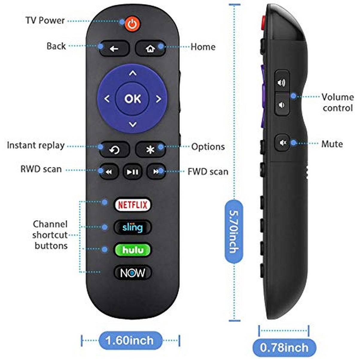 New RC280 IR Remote Control fit for TCL ROKU TV Smart HDTV w Netflix Sling hulu Now Key 55S423 50S425 28S3750 40FS3800 48FS3700 50UP120 55FS3700 55US5800 65US5800 32S3800 43FP110 49S405