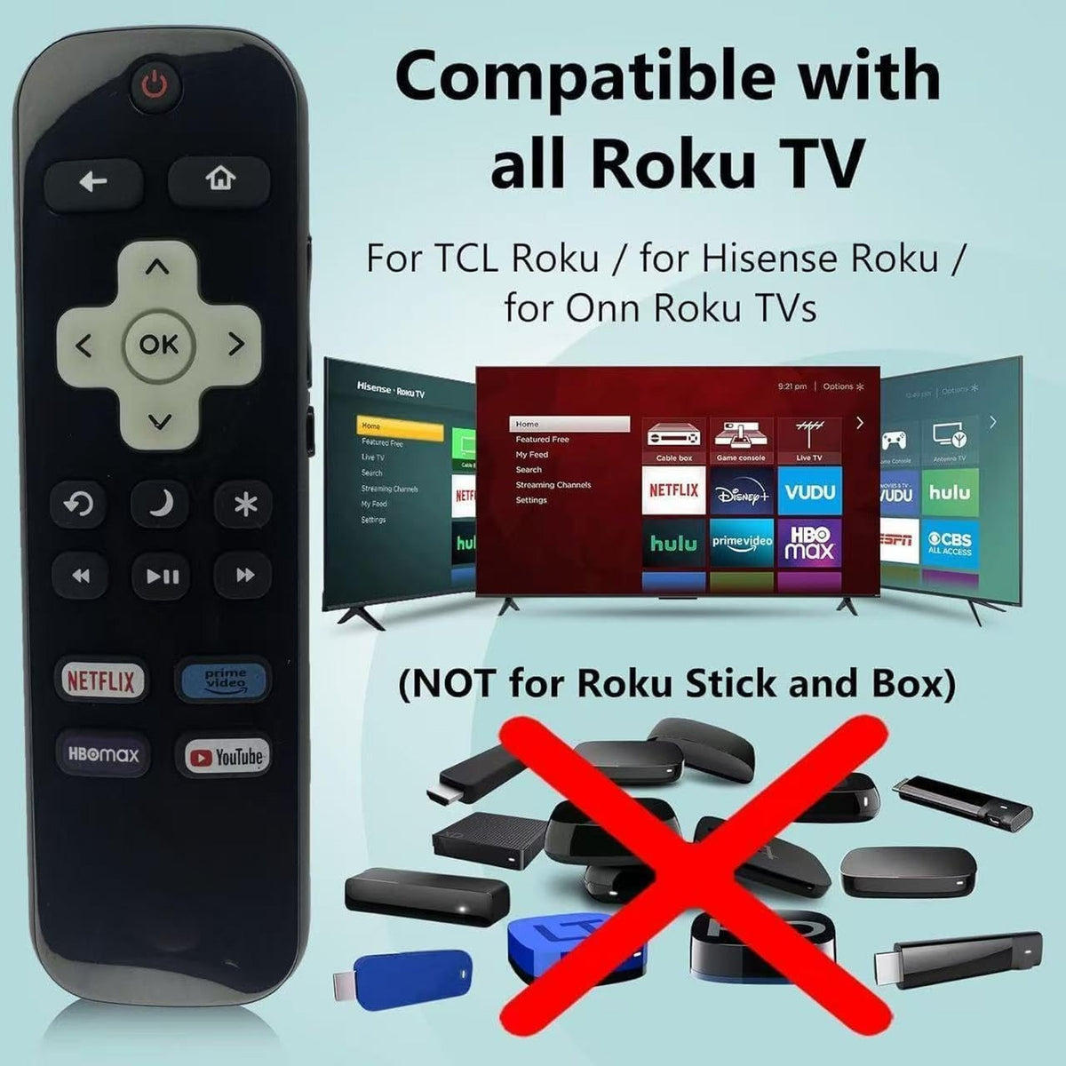 BESIA New [Glow in The Dark] Replacement-Remote-Control for Roku-TV,Compatible for TCL Roku/Hisense Roku/Onn Roku/Philips Roku Smart TVs(Not for Stick and Box) TCL TV91