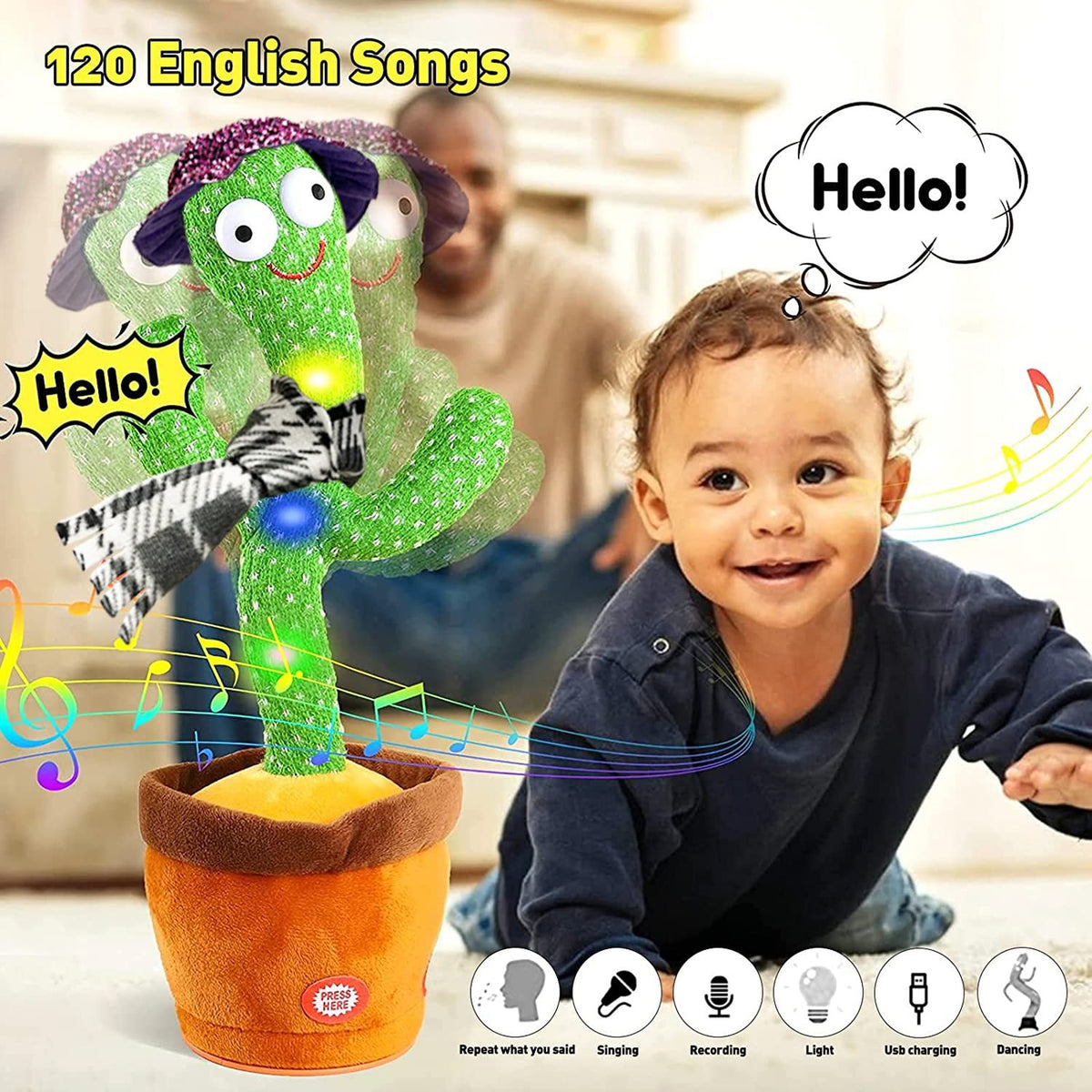 Besia Dancing Cactus Baby Toys 6 to 12 Months, Talking Cactus Toys Repeats What You Say Baby Boy Toys, Dancing Cactus Mimicking Toy with LED English Sing Talking 15 Second Voice Recorder Musical Toys