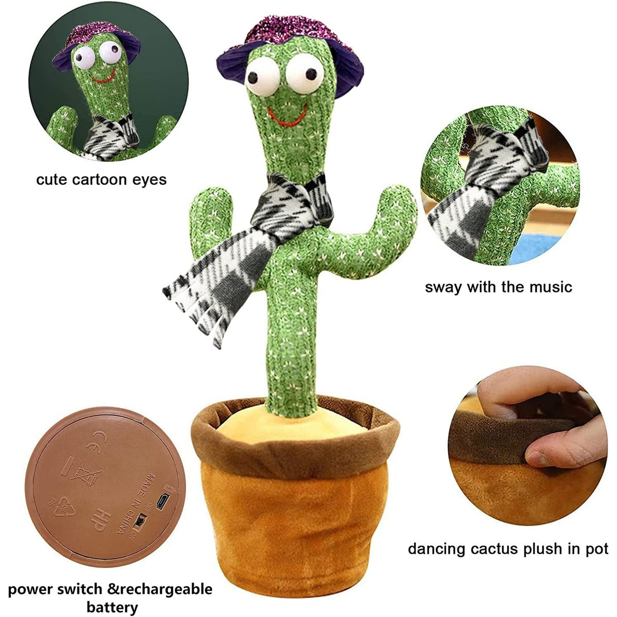 Besia Dancing Cactus Baby Toys 6 to 12 Months, Talking Cactus Toys Repeats What You Say Baby Boy Toys, Dancing Cactus Mimicking Toy with LED English Sing Talking 15 Second Voice Recorder Musical Toys